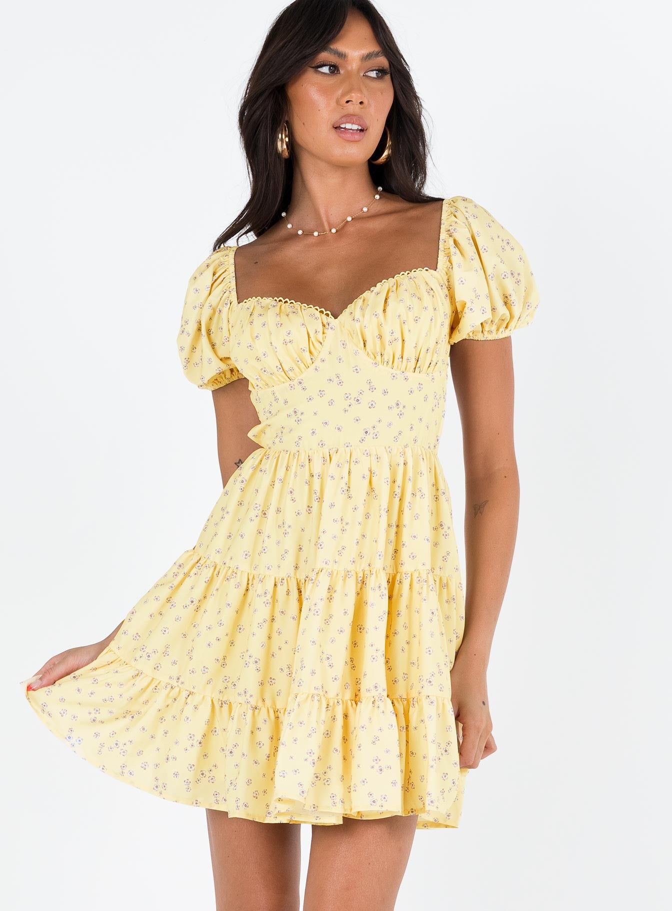 Danny Mini Dress Yellow Floral - Image 3