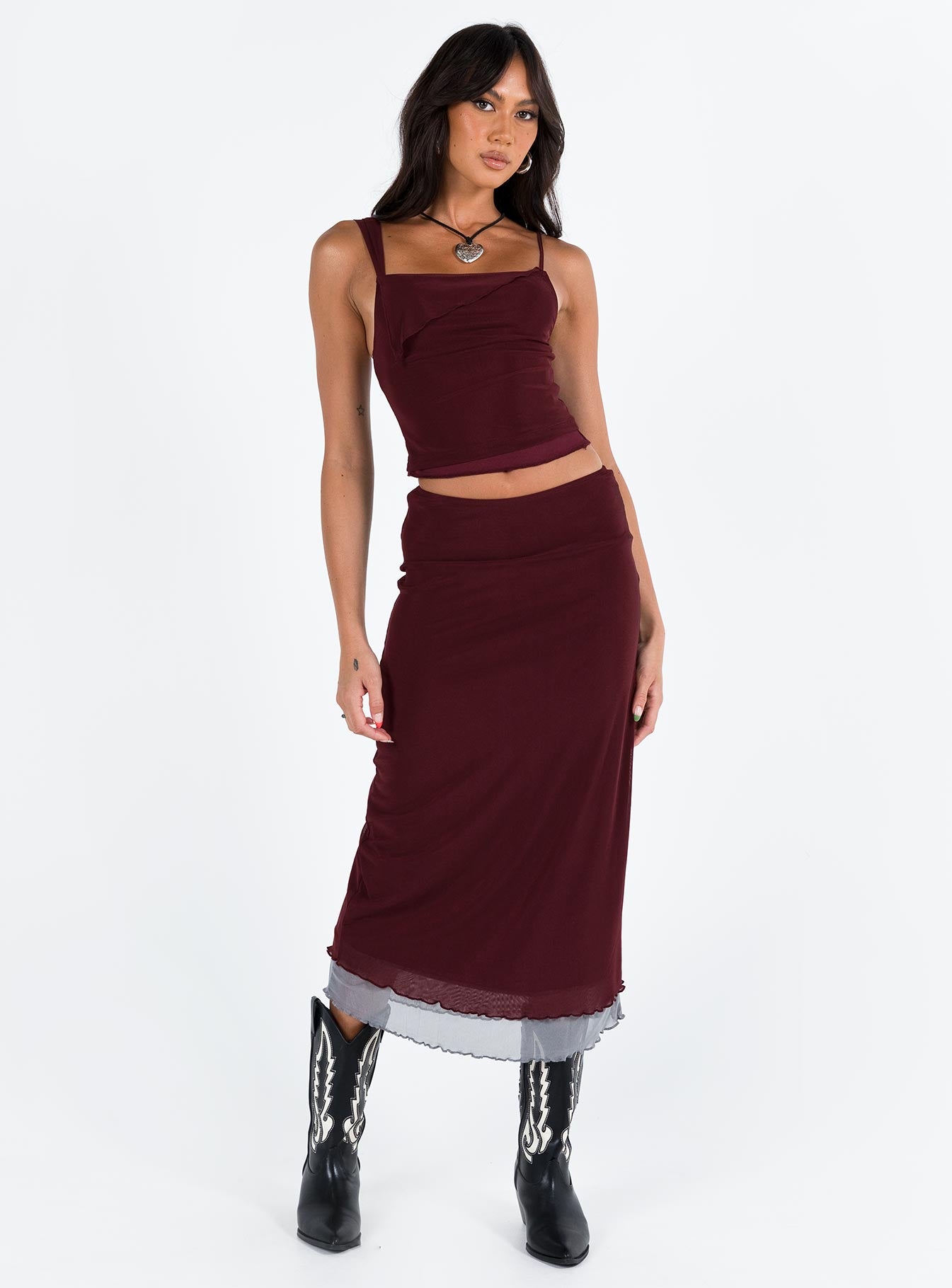Motel Tresha Skirt Mesh Burgundy 199 - Image 2
