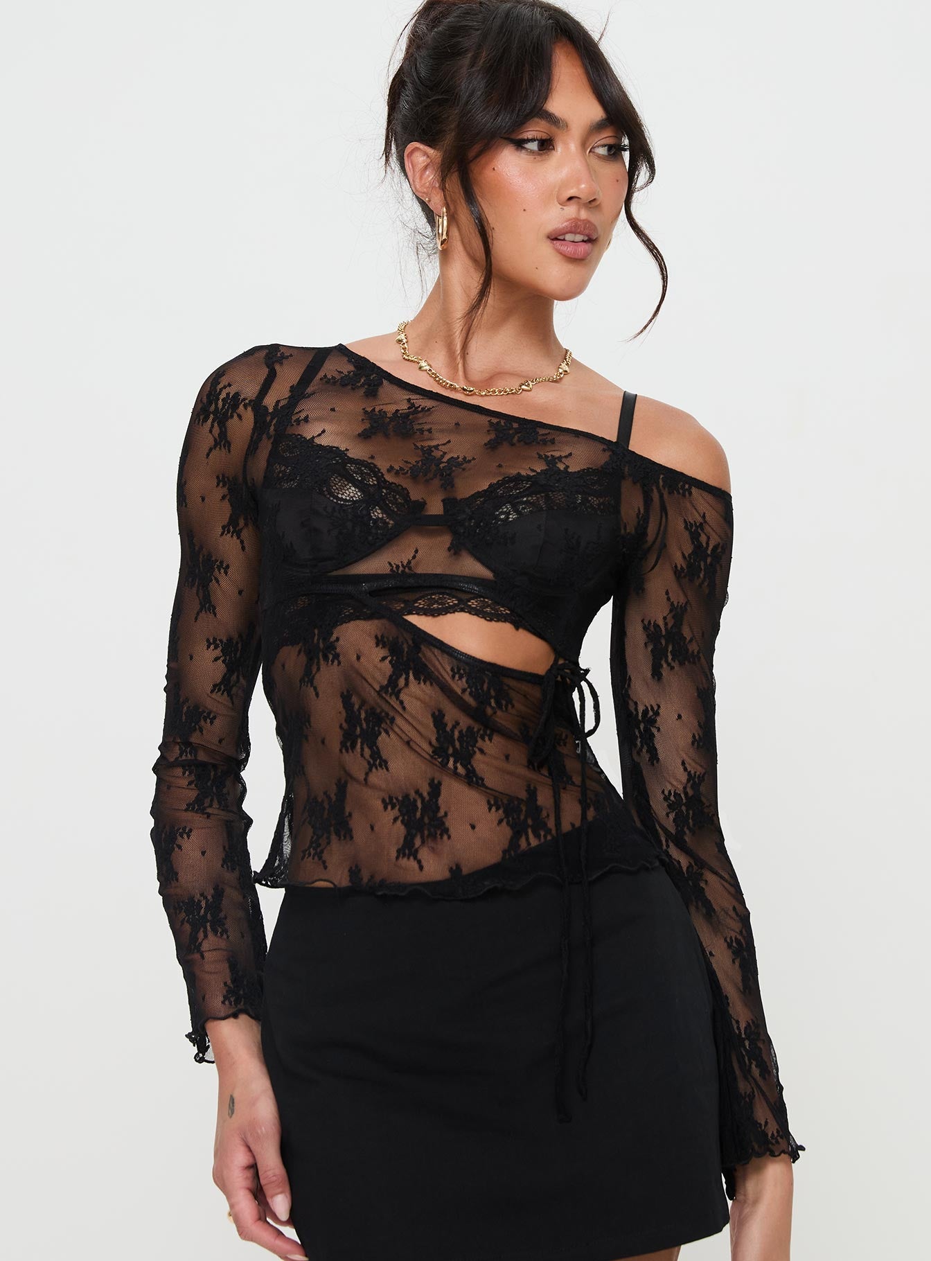 Velvera Long Sleeve Mesh Top Black - Image 2