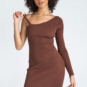 Elijah Asymmetric Mini Dress Brown