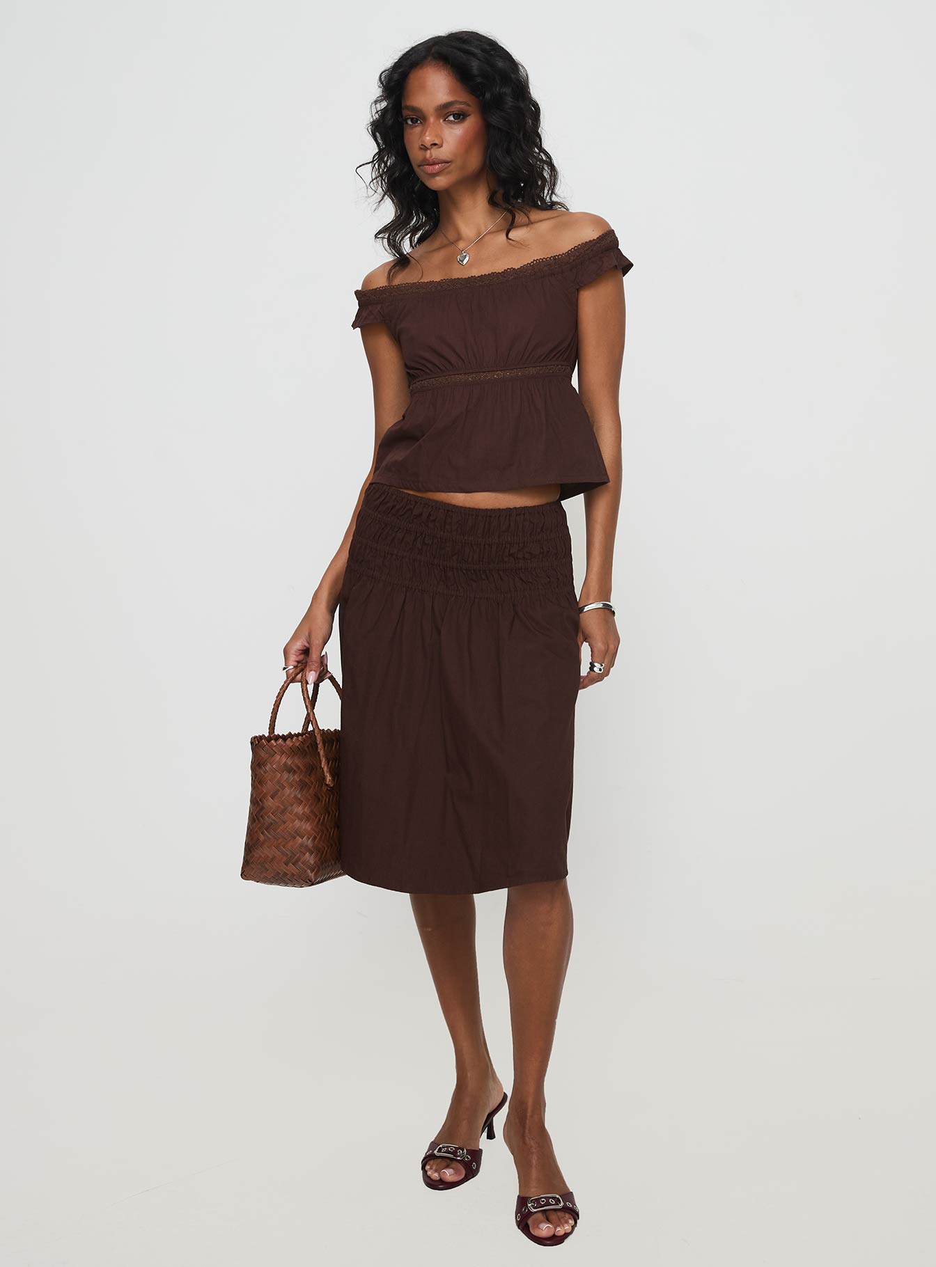 Neleta Midi Skirt Brown - Image 2