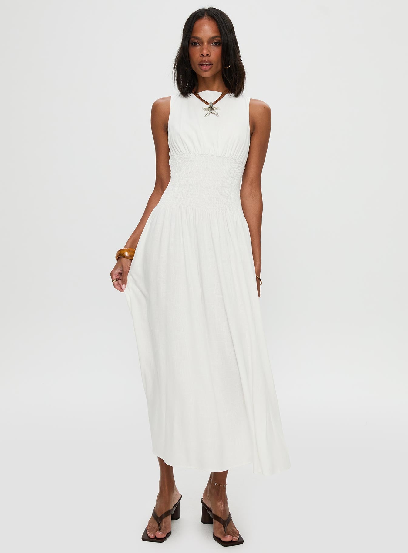 Lilienne Shirred Maxi Dress White - Image 2