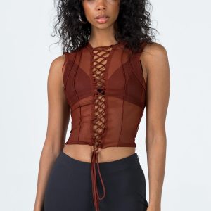 Carlingford Lace Up Top Brown
