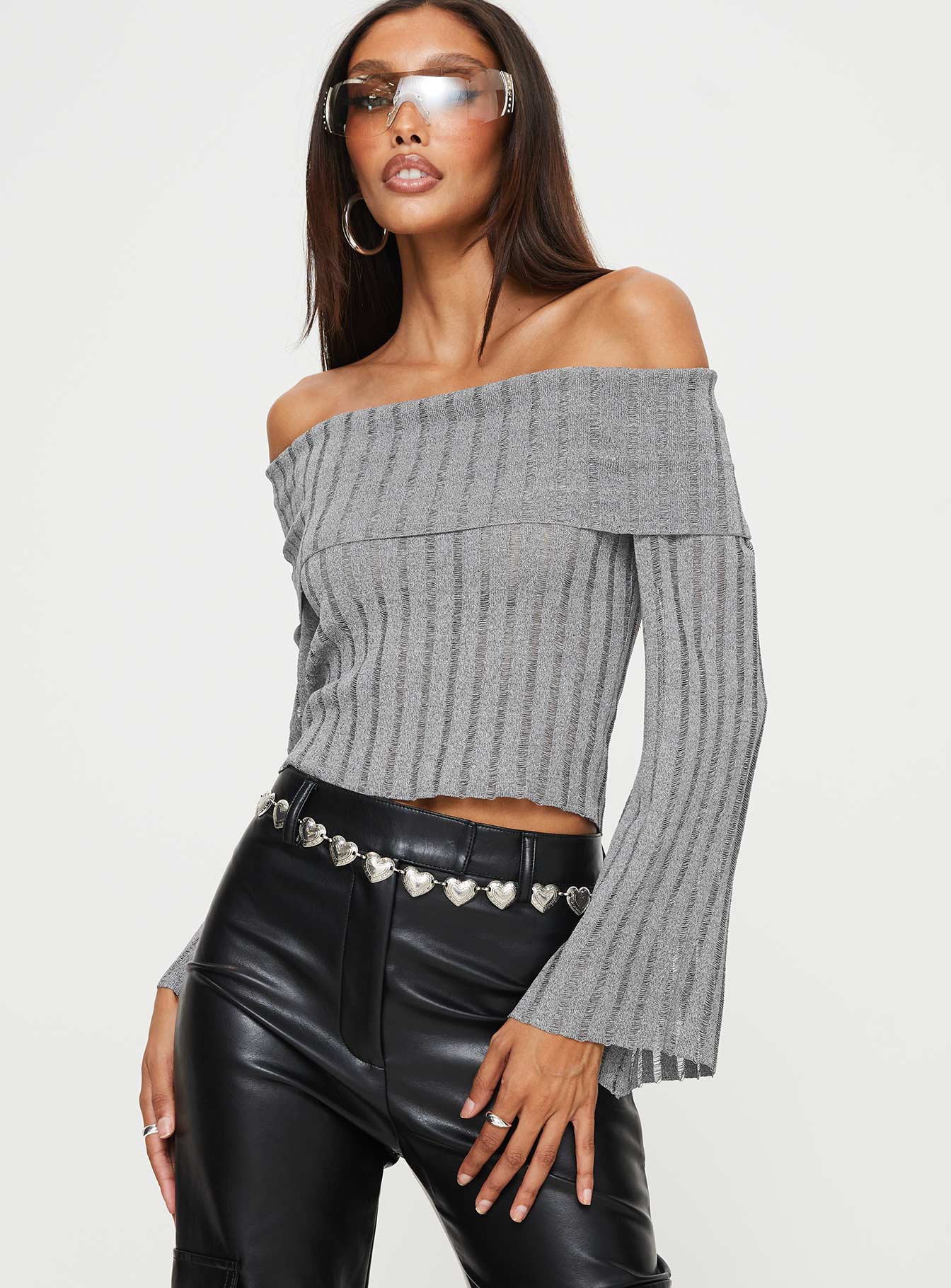 Sorrel Off The Shoulder Top Grey - Image 2