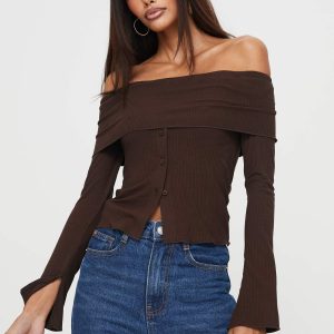 Parveen Off The Shoulder Top Brown
