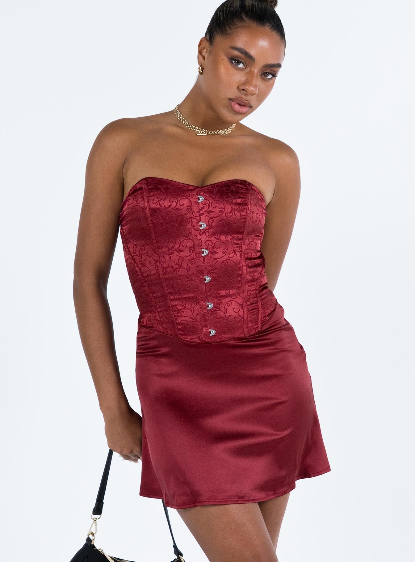 Alter Ego Mini Dress Maroon - Image 2