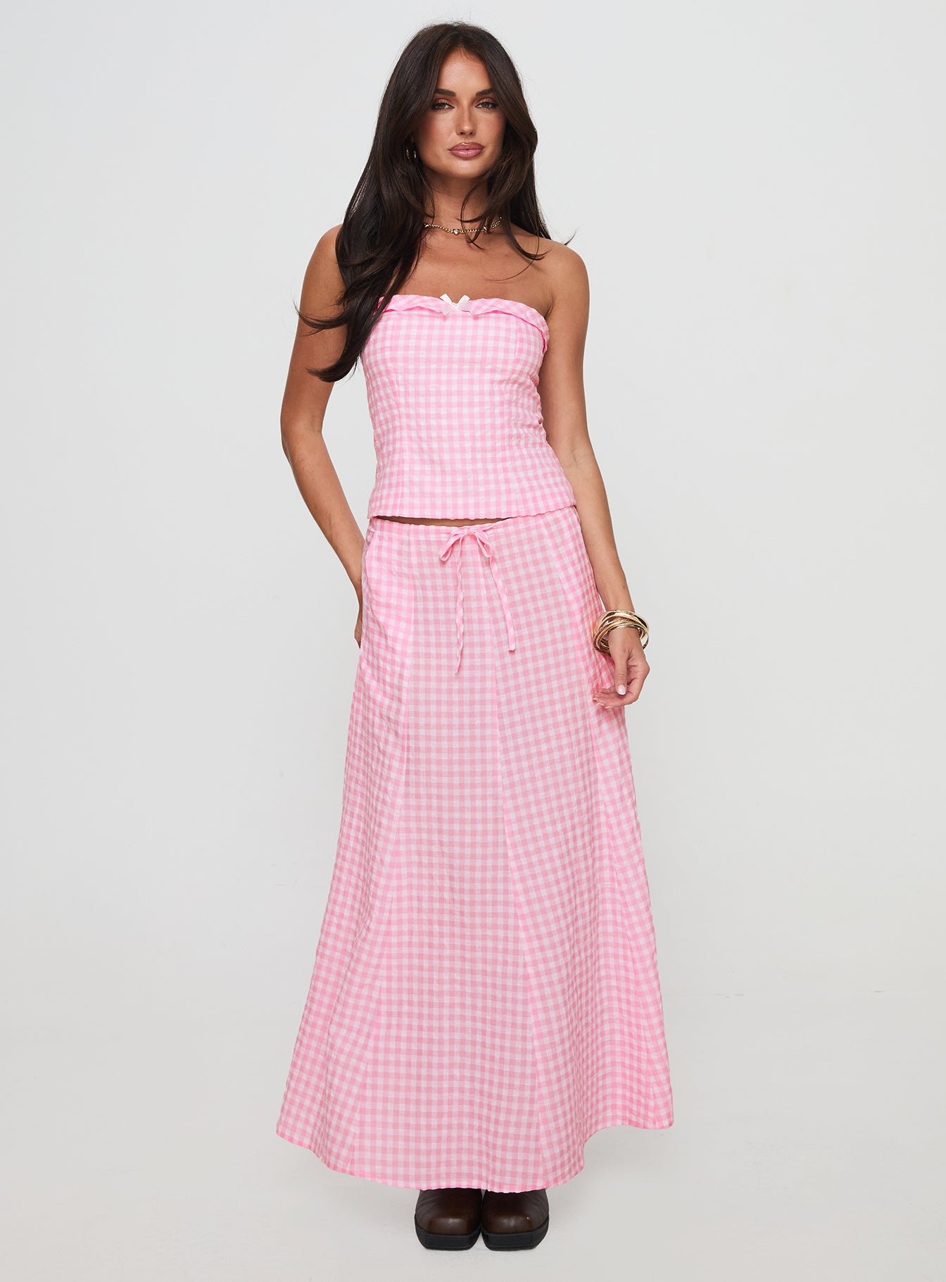 Carmino Maxi Skirt Pink Check - Image 2
