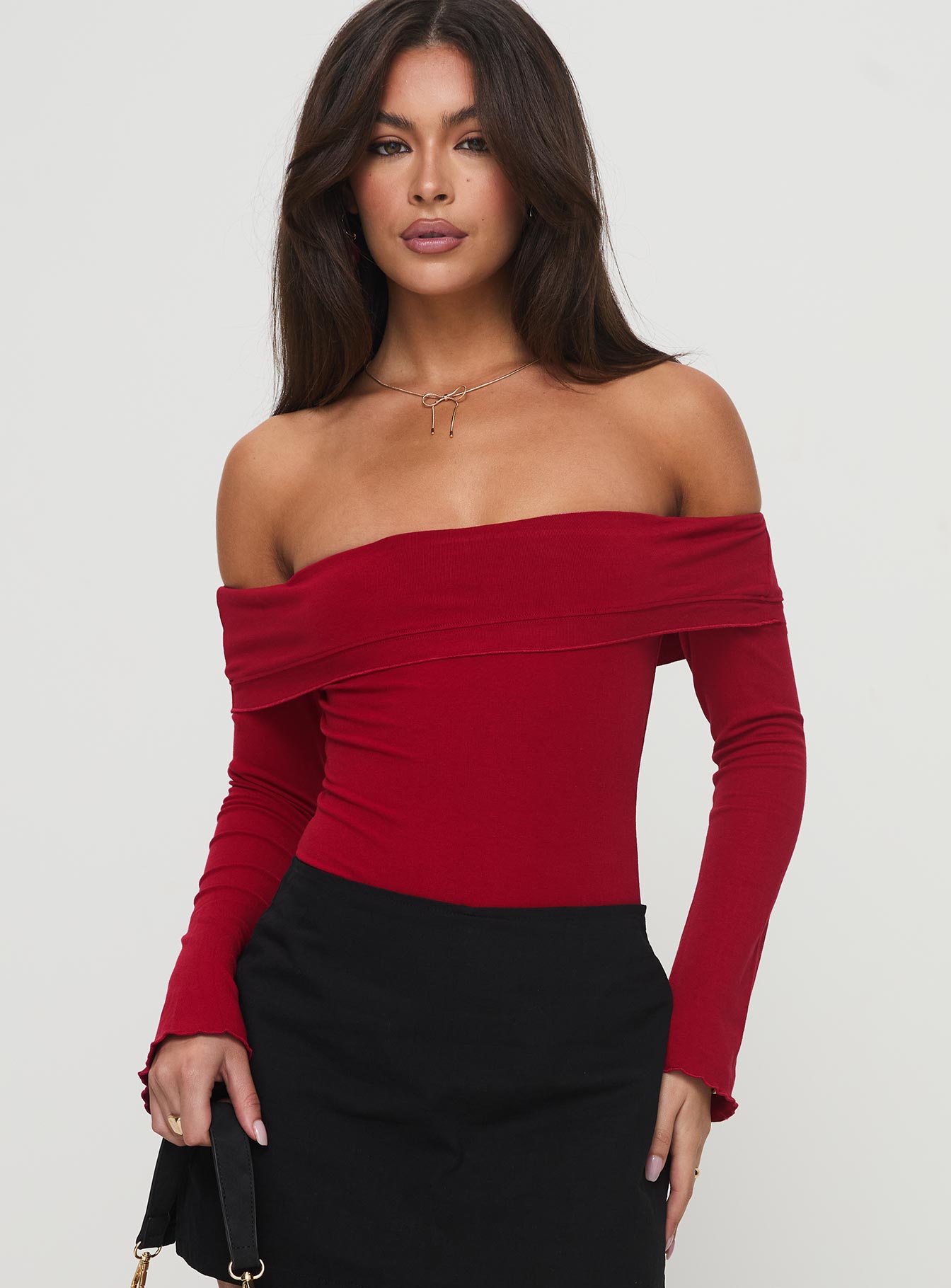 Afterglow Off The Shoulder Bodysuit Burgundy - Image 2