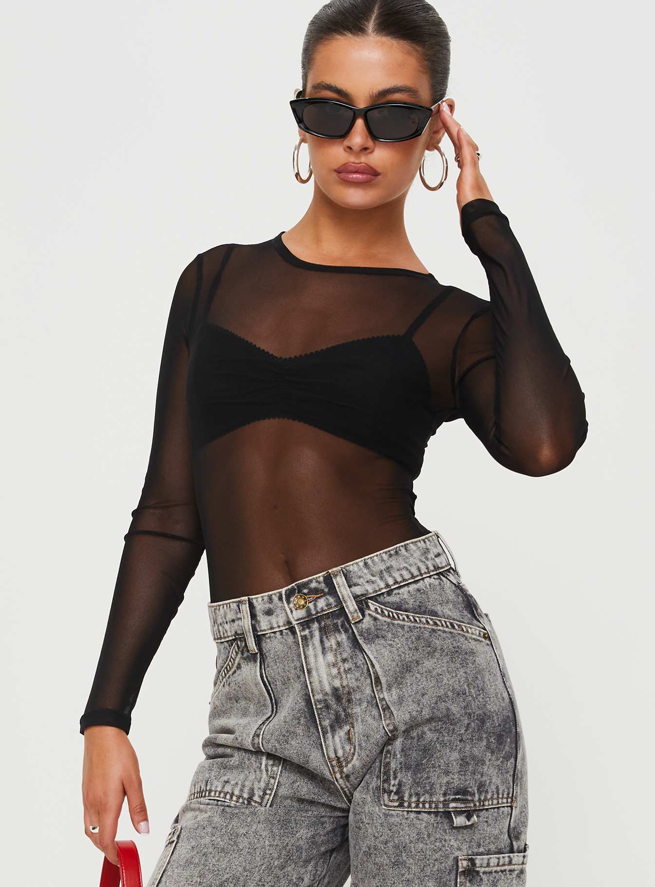 Minsky Long Sleeve Mesh Bodysuit Black - Image 2