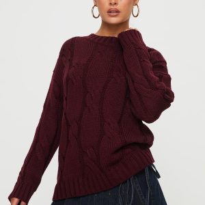 Alfey Cable Knit Sweater Burgundy