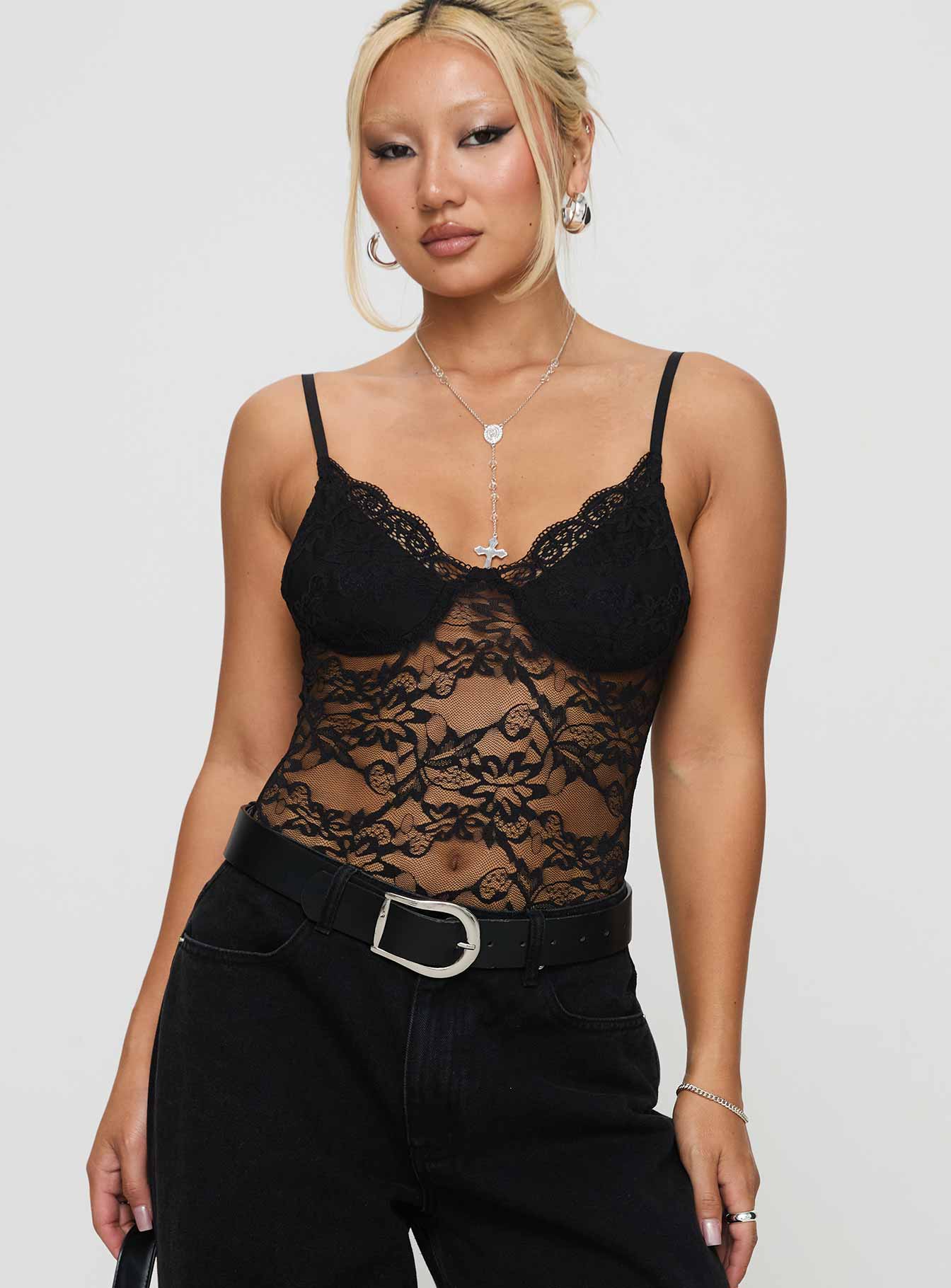 Wystan Lace Bodysuit Black - Image 2