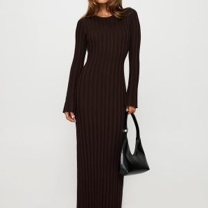 Vespa Long Sleeve Maxi Dress Brown