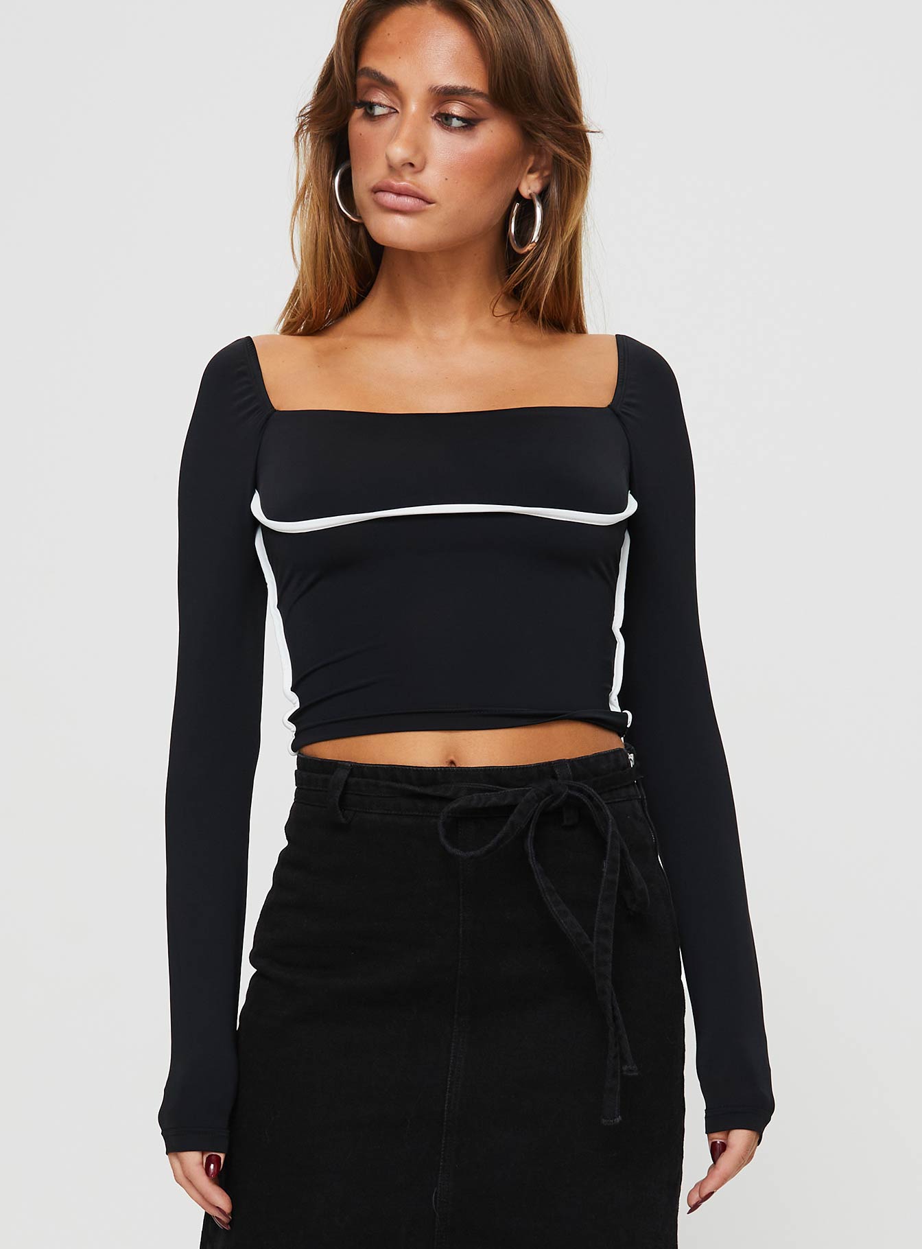 Maidenwell Contrast Long Sleeve Top Black - Image 2