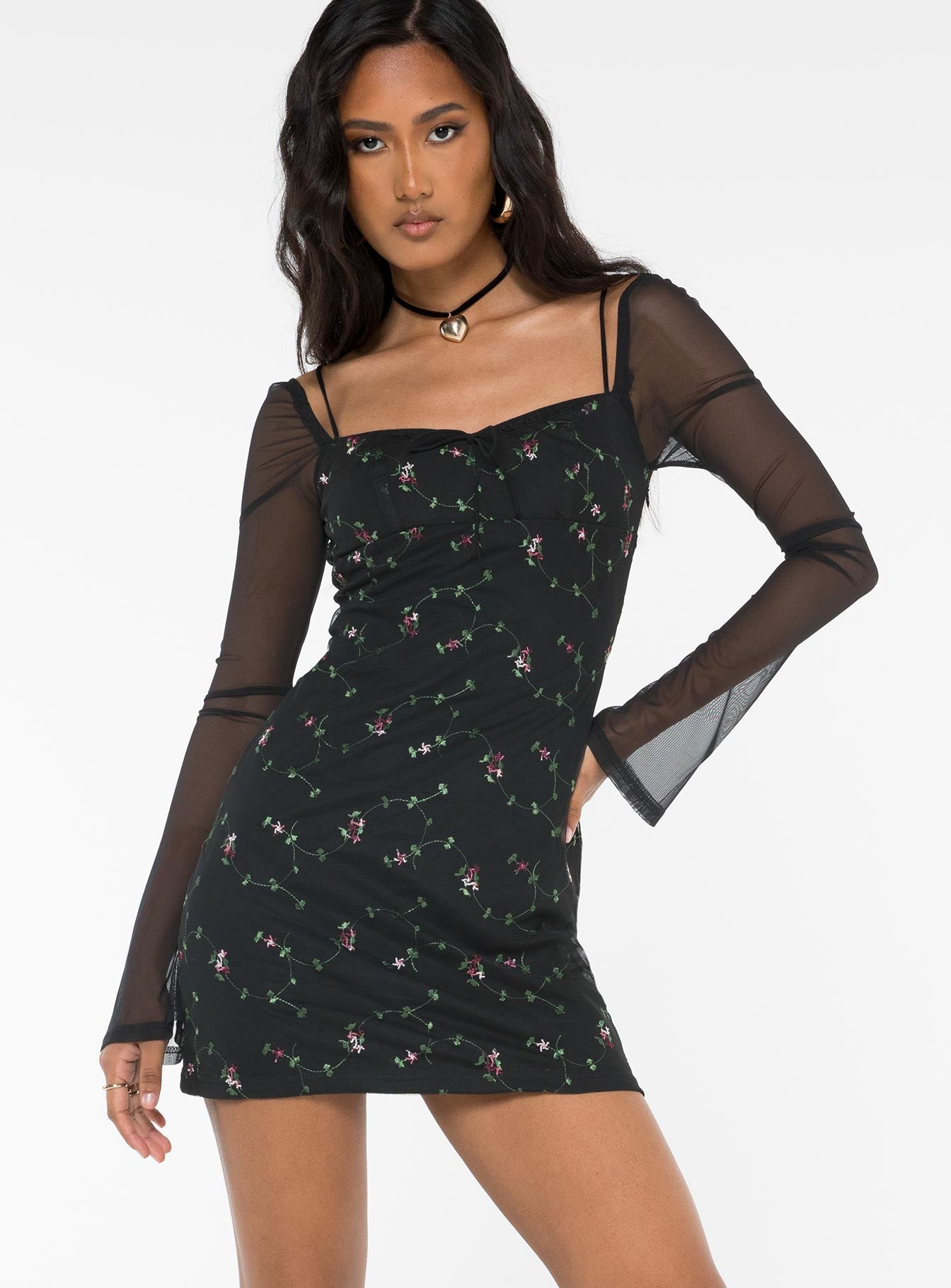 Quinny Long Sleeve Mini Dress Black - Image 2