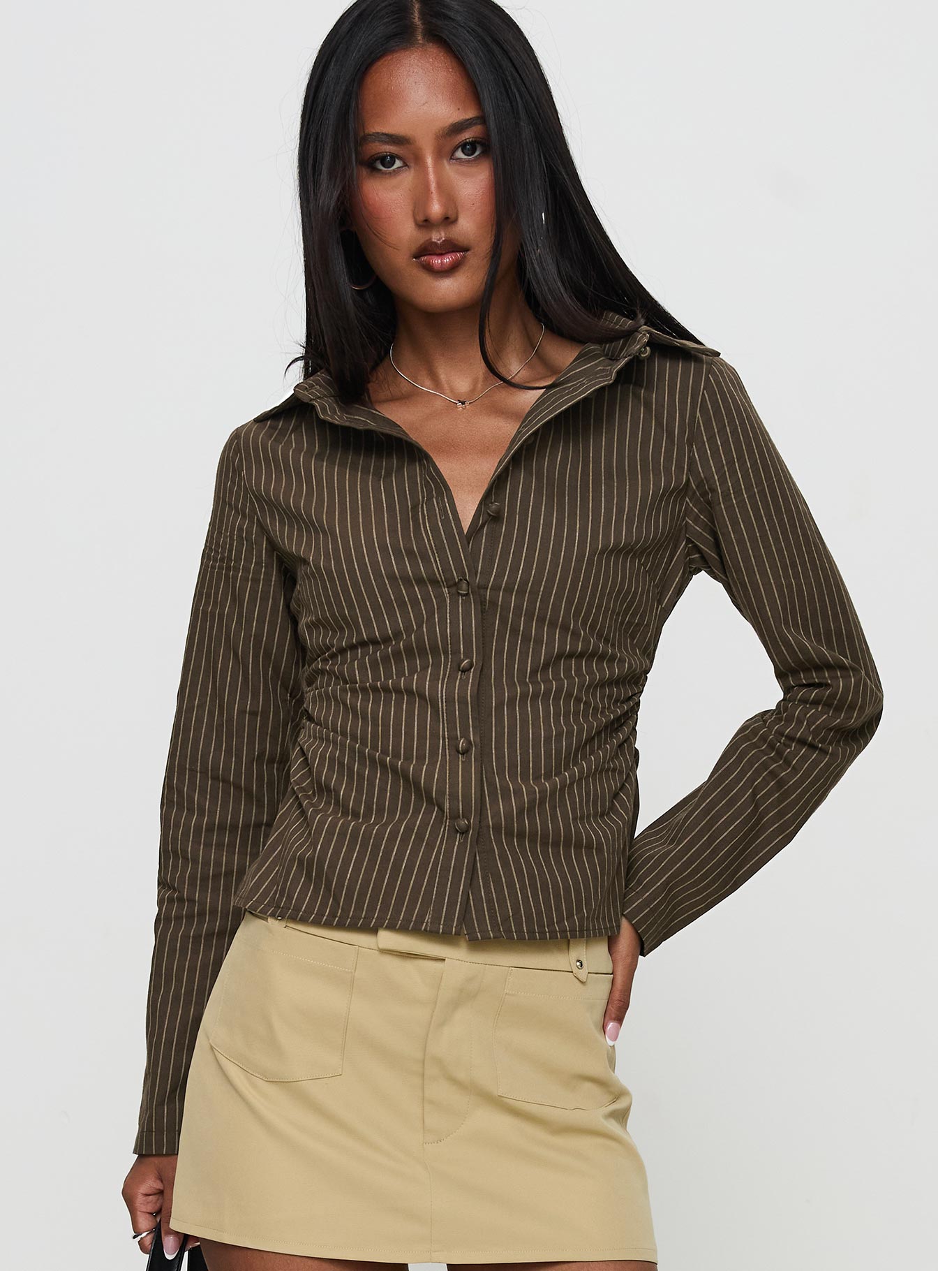 Held My Hand Long Sleeve Top Brown Stripe - Image 2
