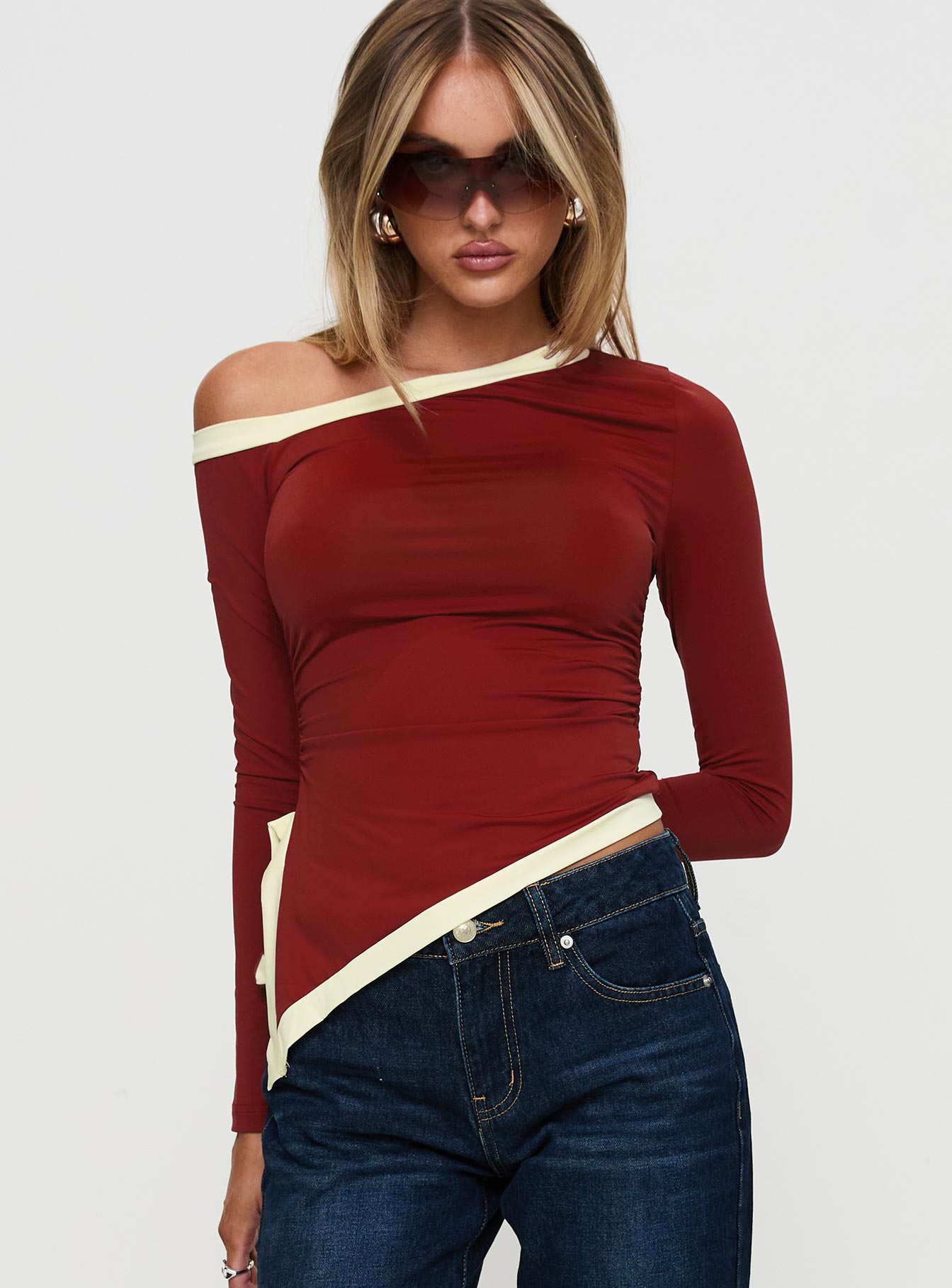 Fake Smile Long Sleeve Top Burgundy / Cream - Image 2