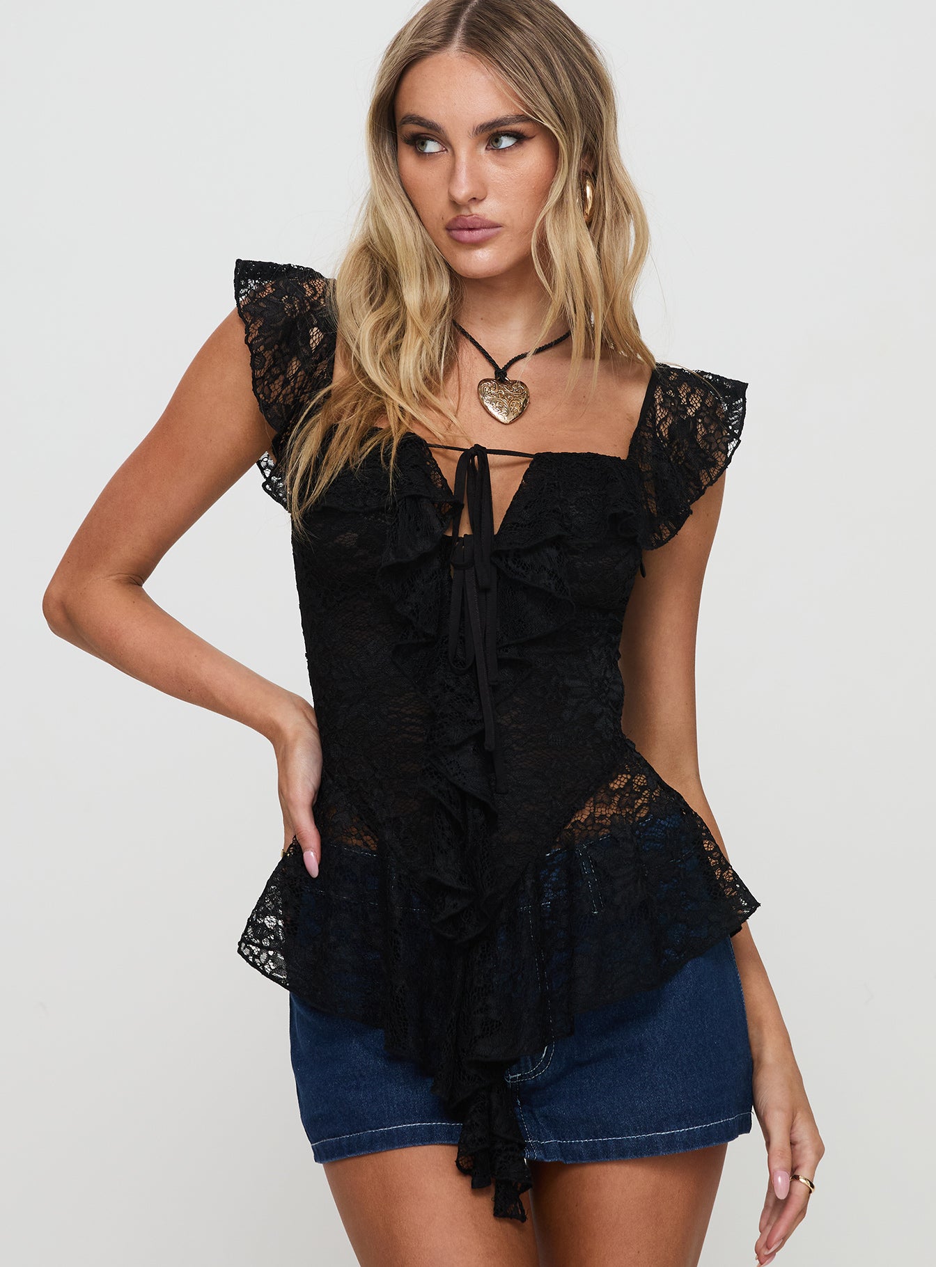Francia Frill Top Black - Image 2