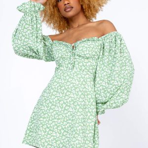 Love Birds Long Sleeve Mini Dress Green