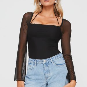 Liva Sheer Sleeve Bodysuit Black