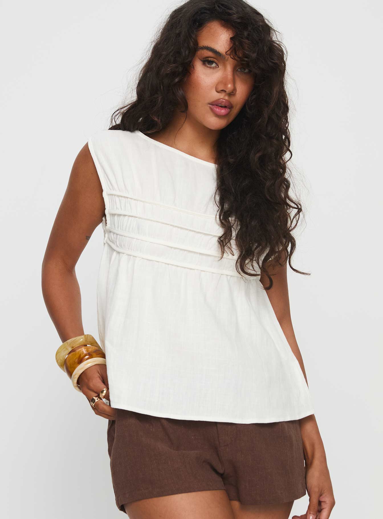 Alorie Textured Linen Blouse Top White - Image 2