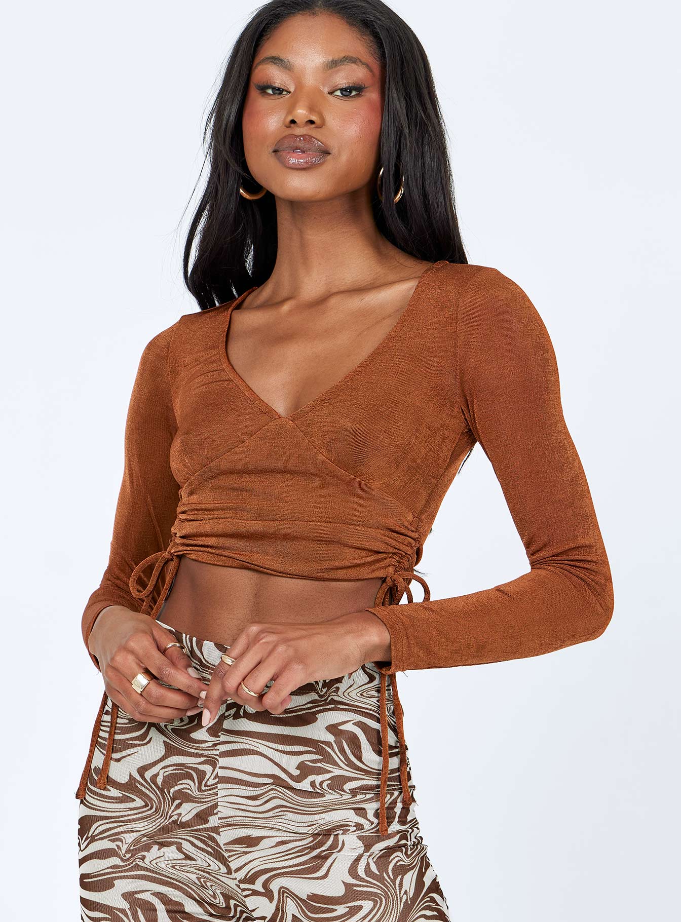 Christy Long Sleeve Top Brown - Image 2