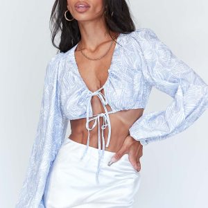 Lyric Long Sleeve Crop Top Blue