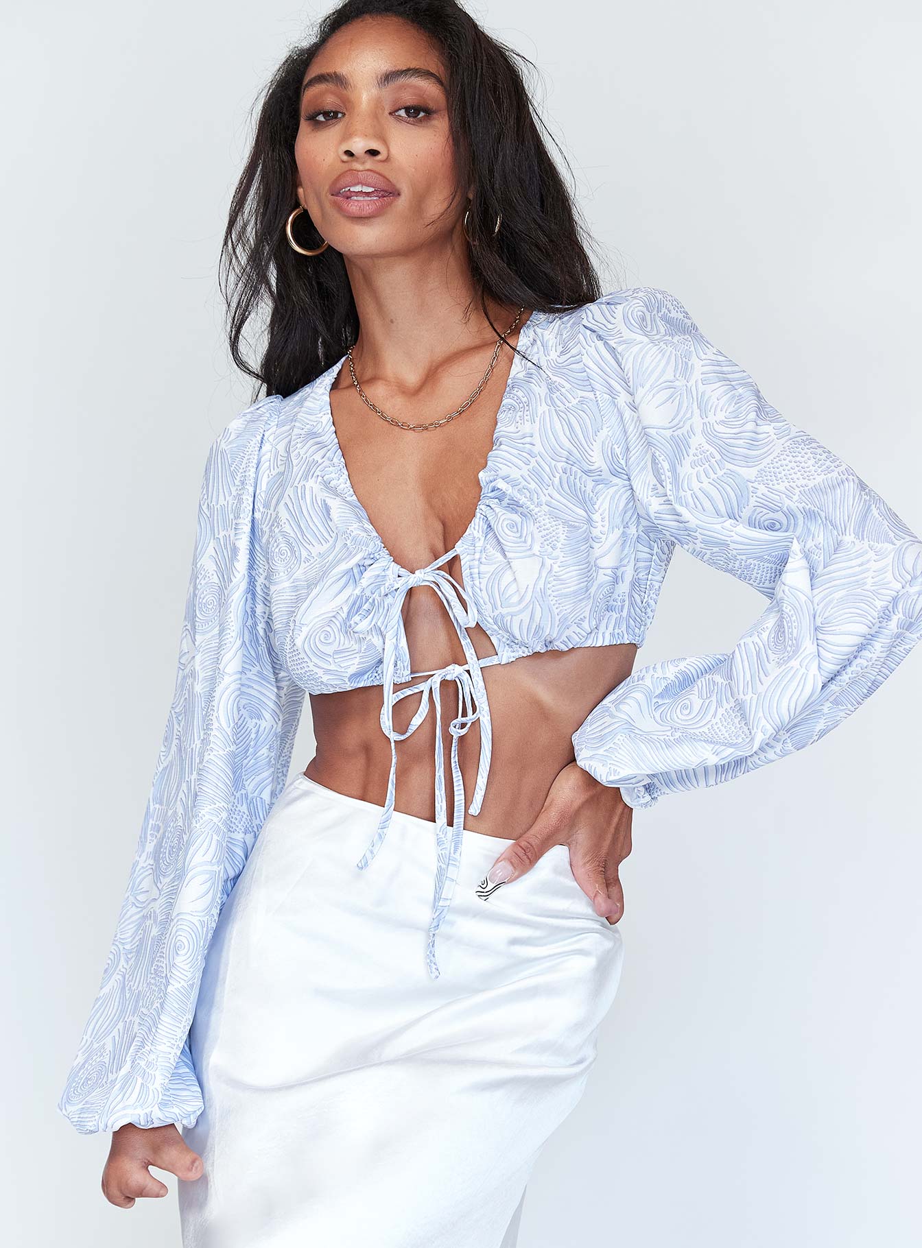 Lyric Long Sleeve Crop Top Blue
