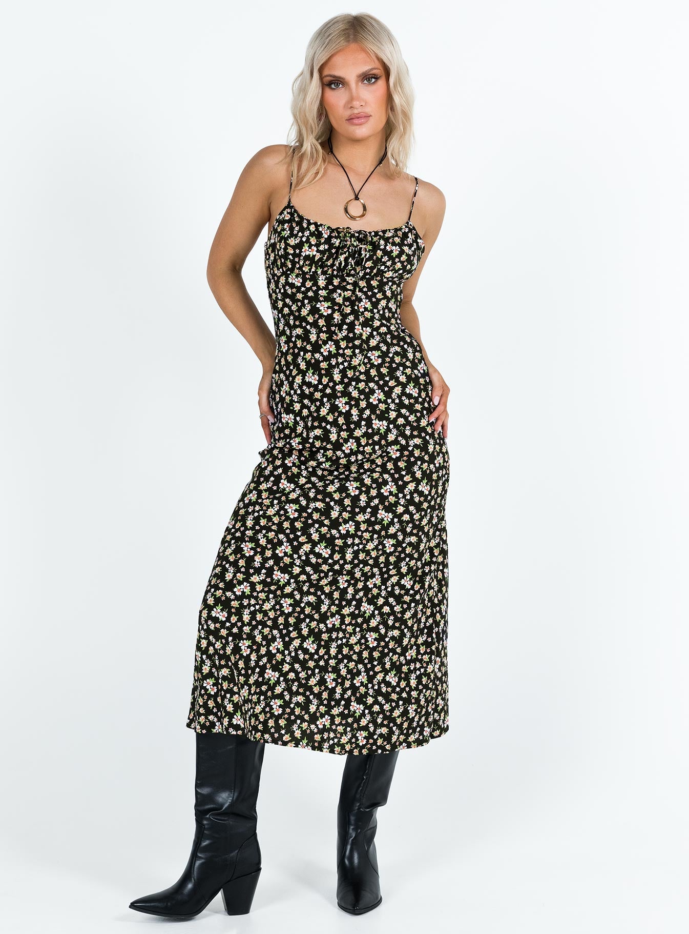Kaplan Midi Dress Black / White Floral - Image 3