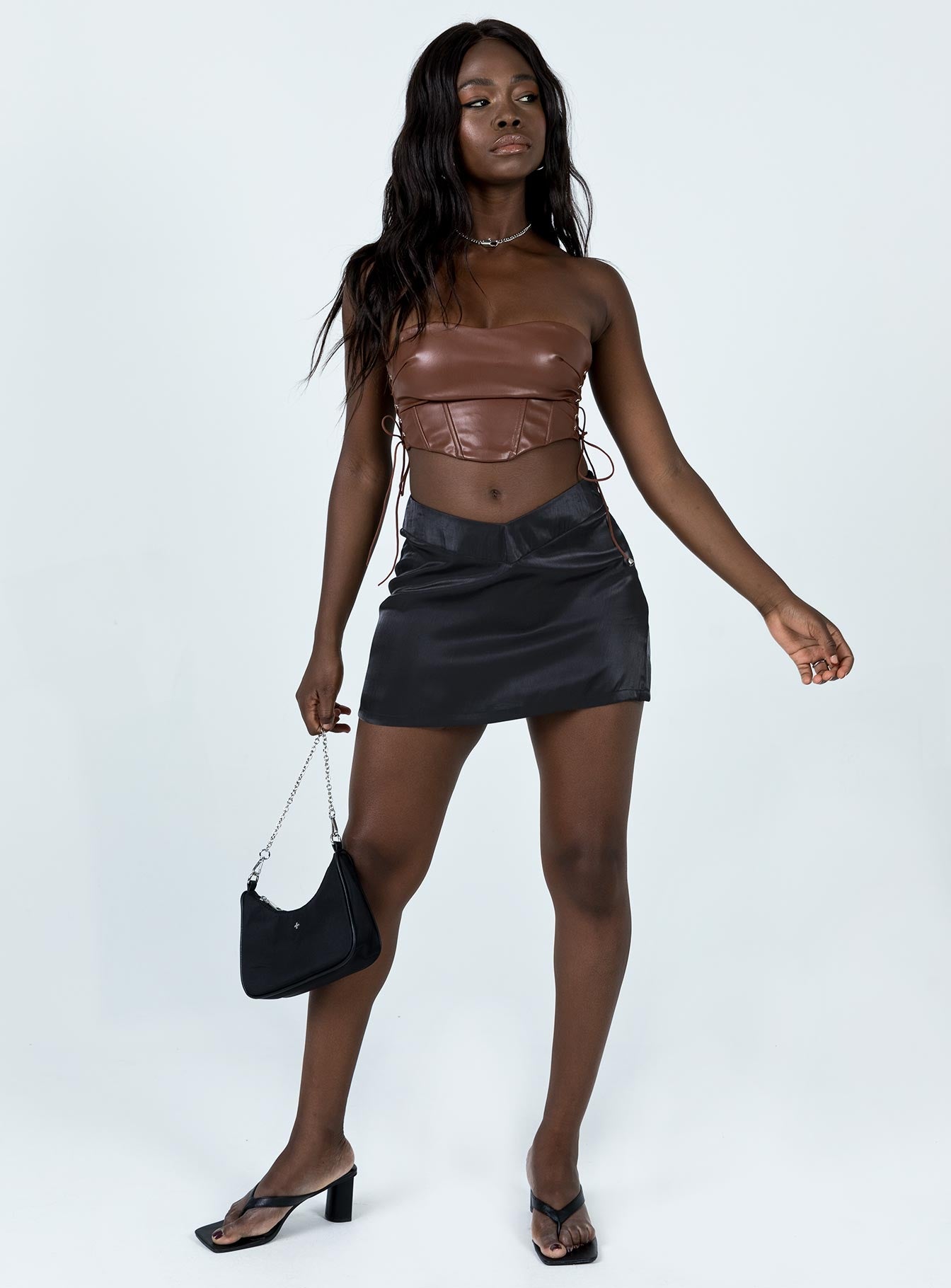 Maddox PU Strapless Top Brown - Image 3