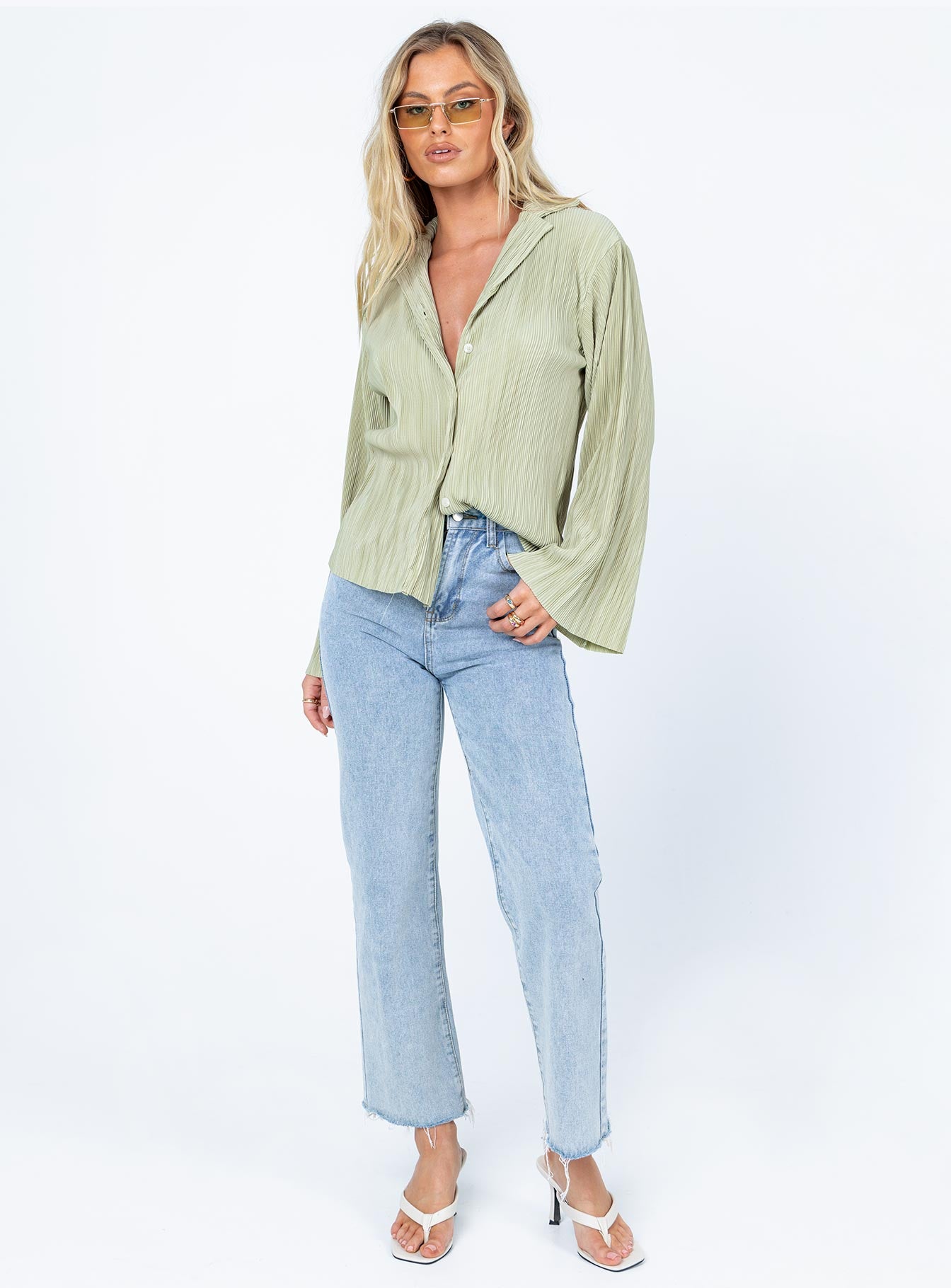 Louie Pleated Shirt Sage - Image 3