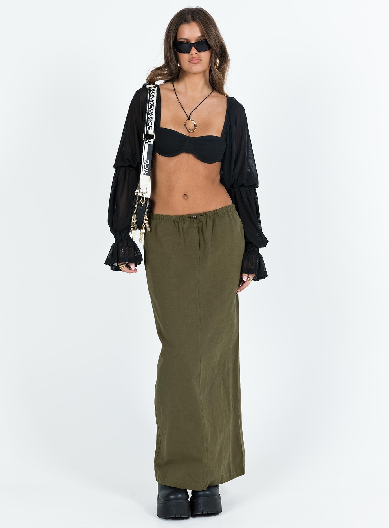 Geneve Maxi Skirt Olive Green - Image 3