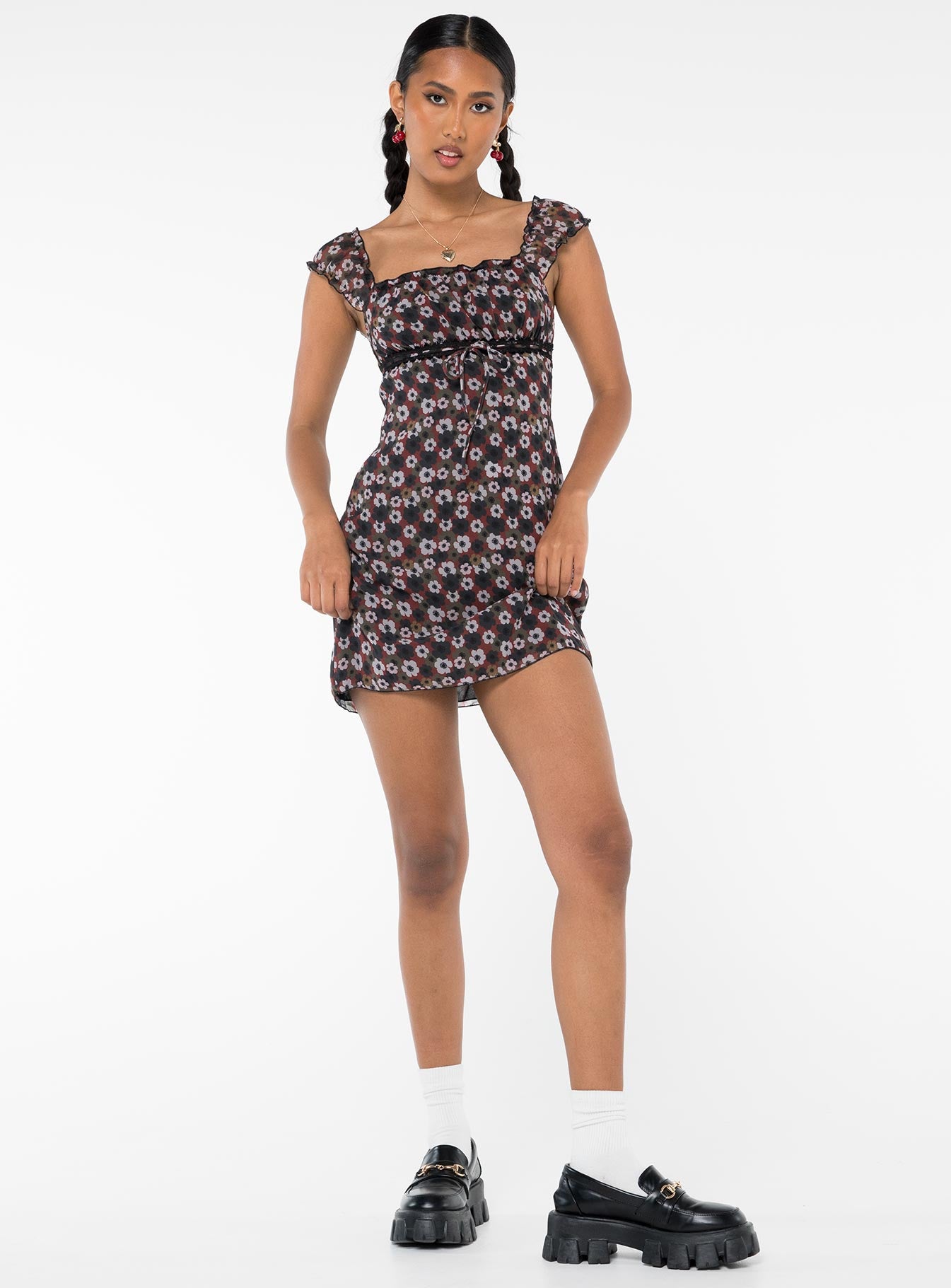 Aylin Floral Mini Dress Red Multi - Image 3