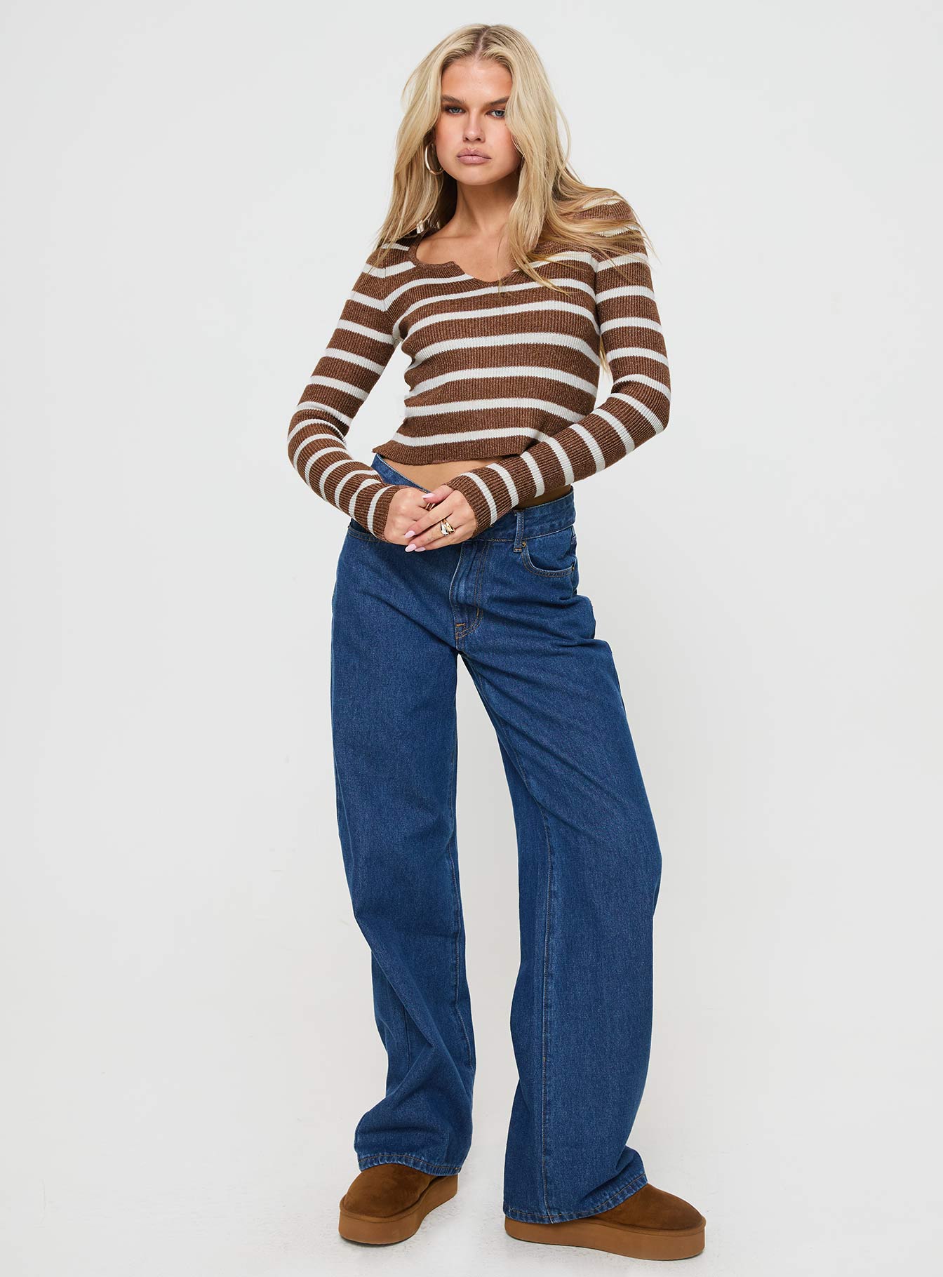 Devis Long Sleeve Top Brown / White - Image 3