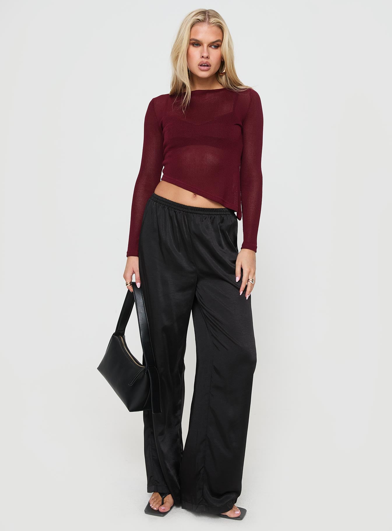 Pratt Long Sleeve Top Burgundy - Image 3