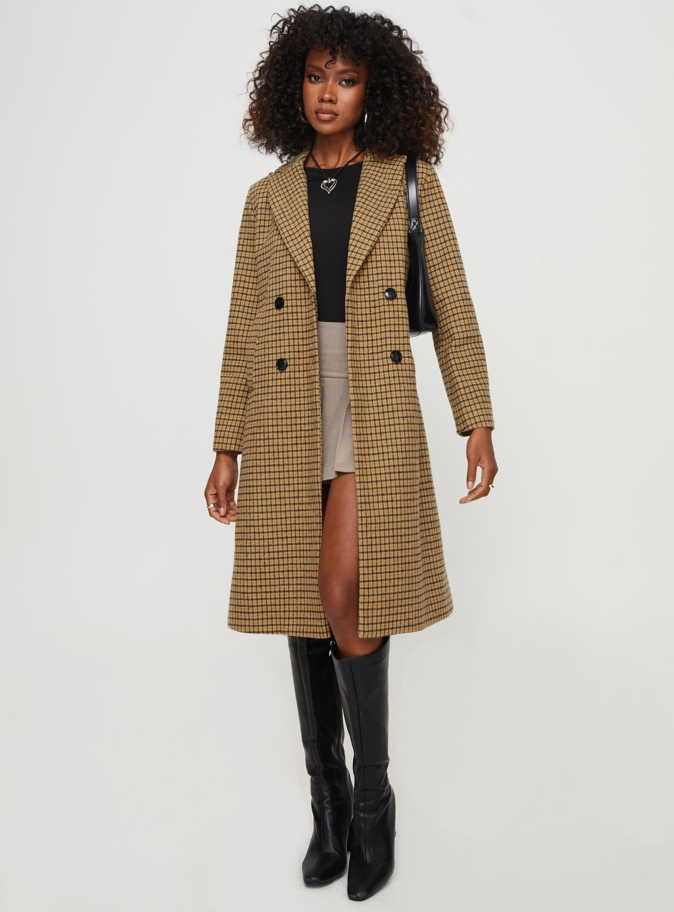 Temperature Longline Coat Brown Plaid - Image 3