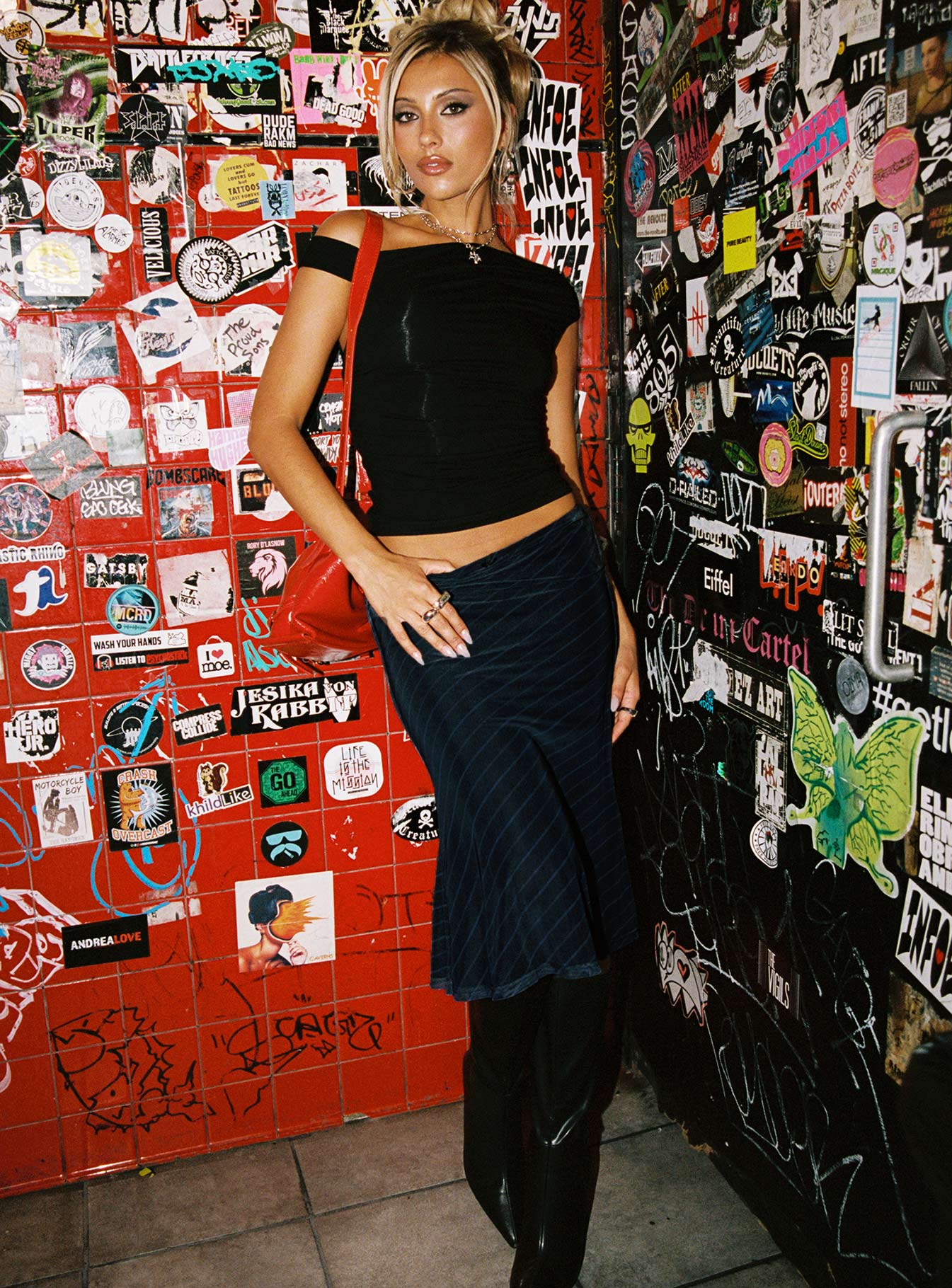 Quincey Bias Cut Midi Skirt Navy - Image 2