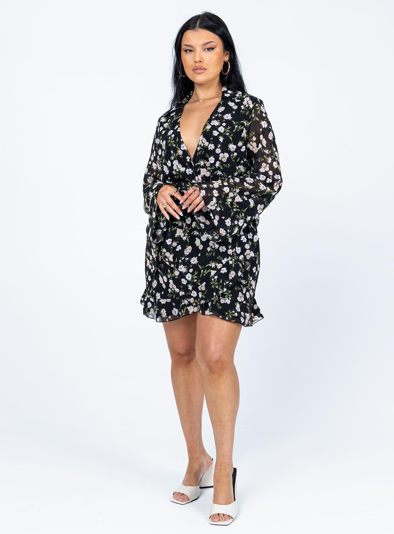 Marty Long Sleeve Mini Dress Black Floral - Image 2