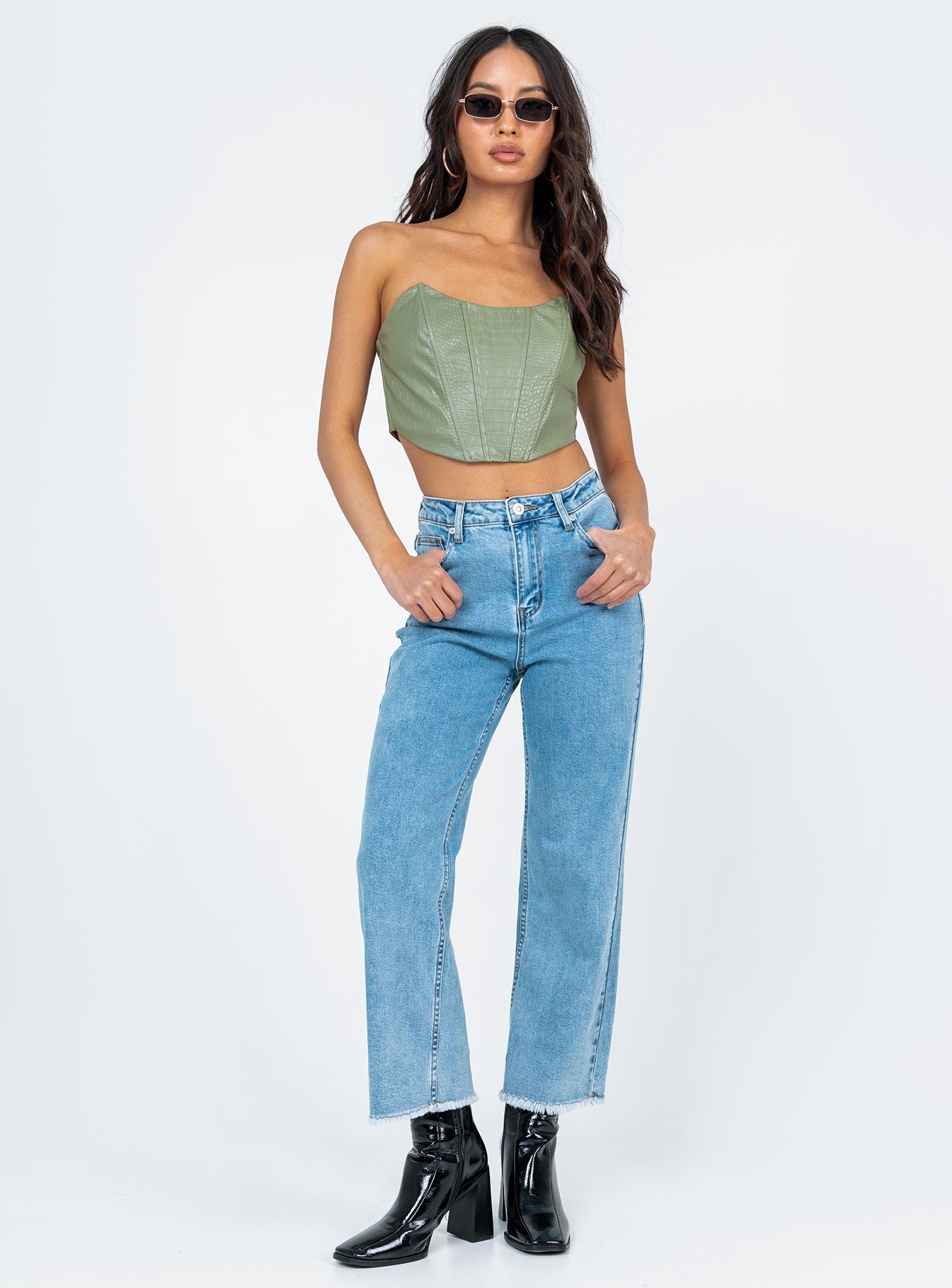 Zahara PU Bustier Sage Croc - Image 2