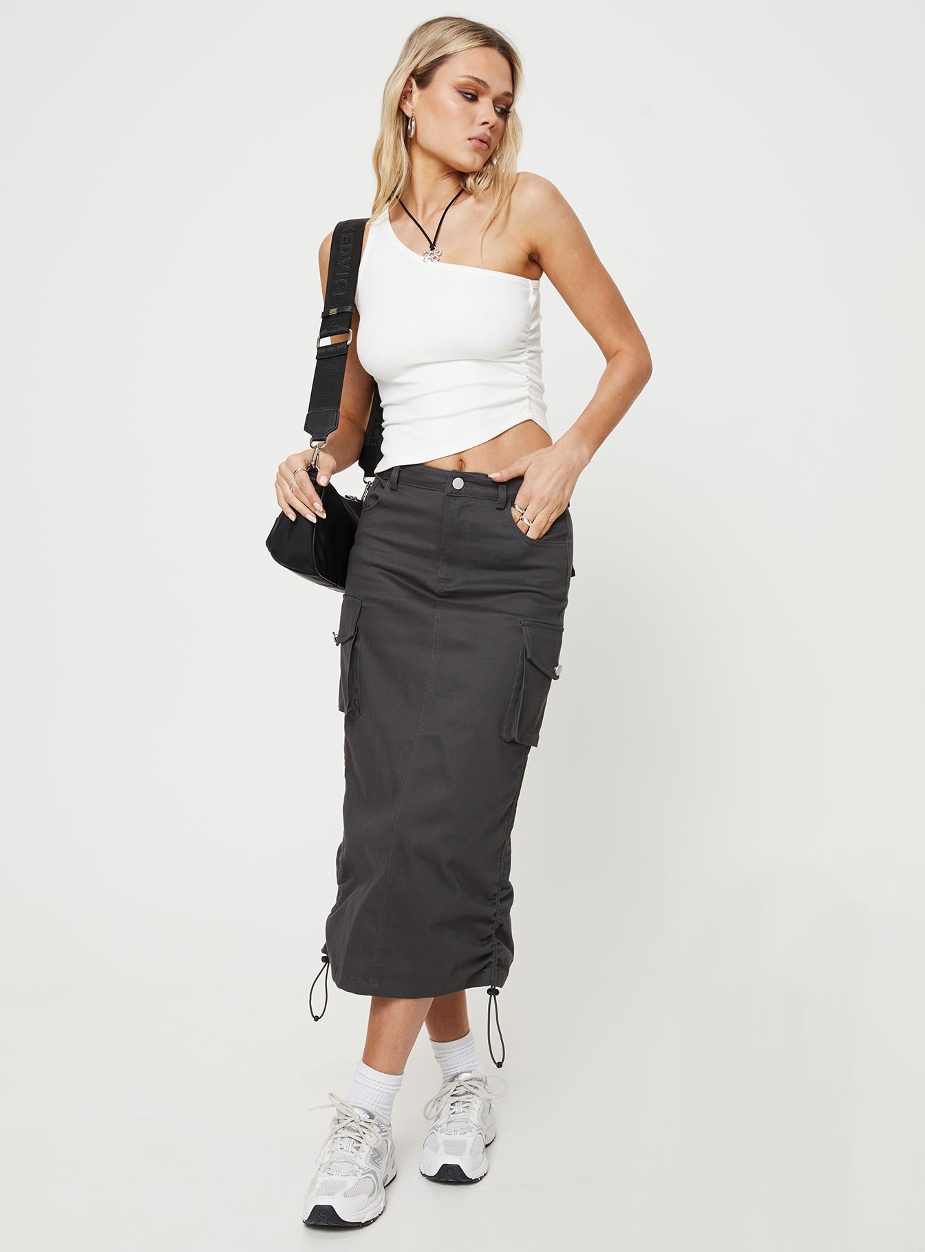Bellows Cargo Midi Skirt Washed Black - Image 2