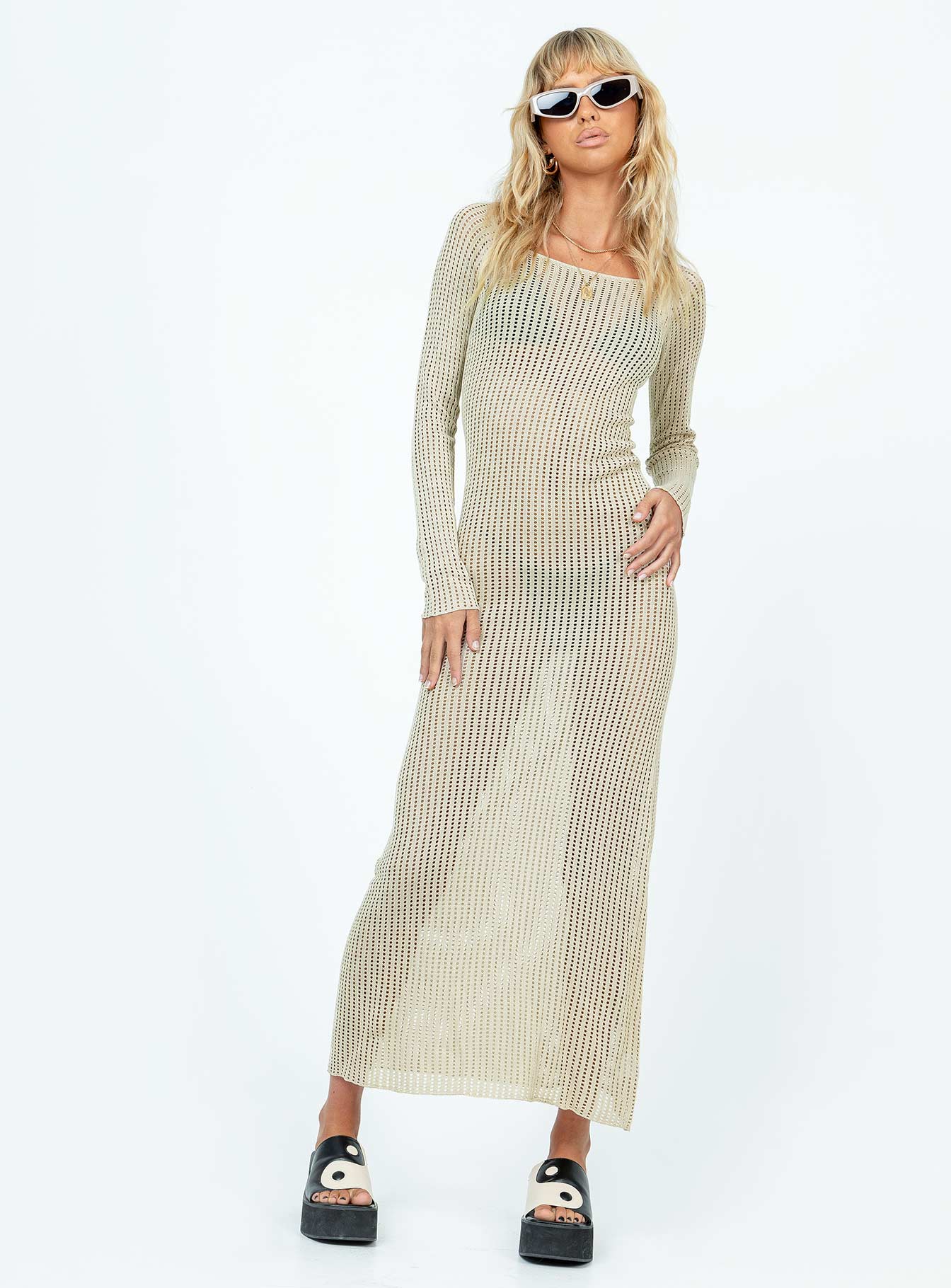 Kendor Long Sleeve Maxi Dress Beige - Image 3