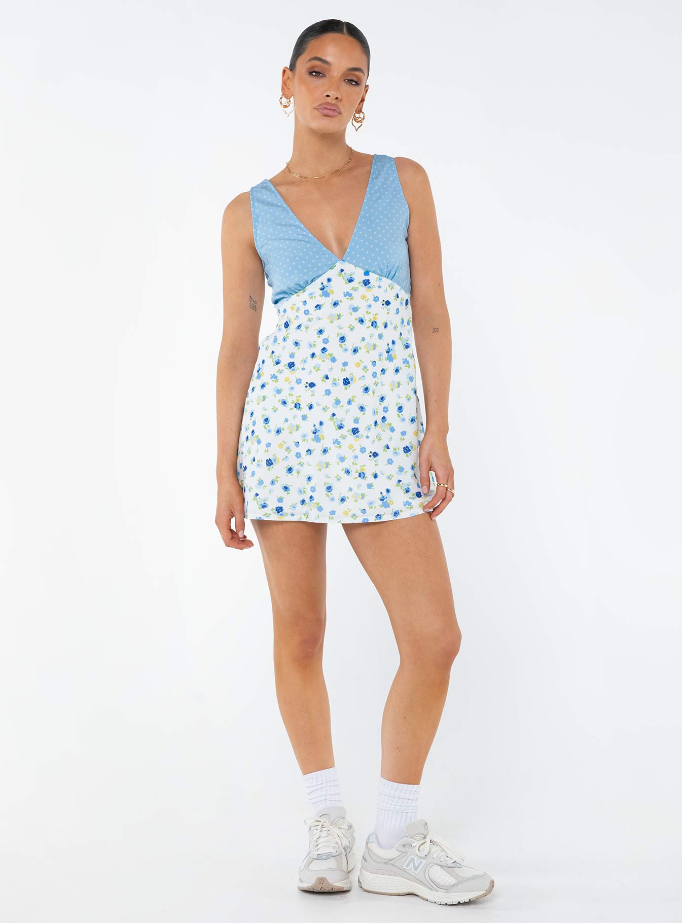 Nellie Spliced Mini Dress Blue / White - Image 3