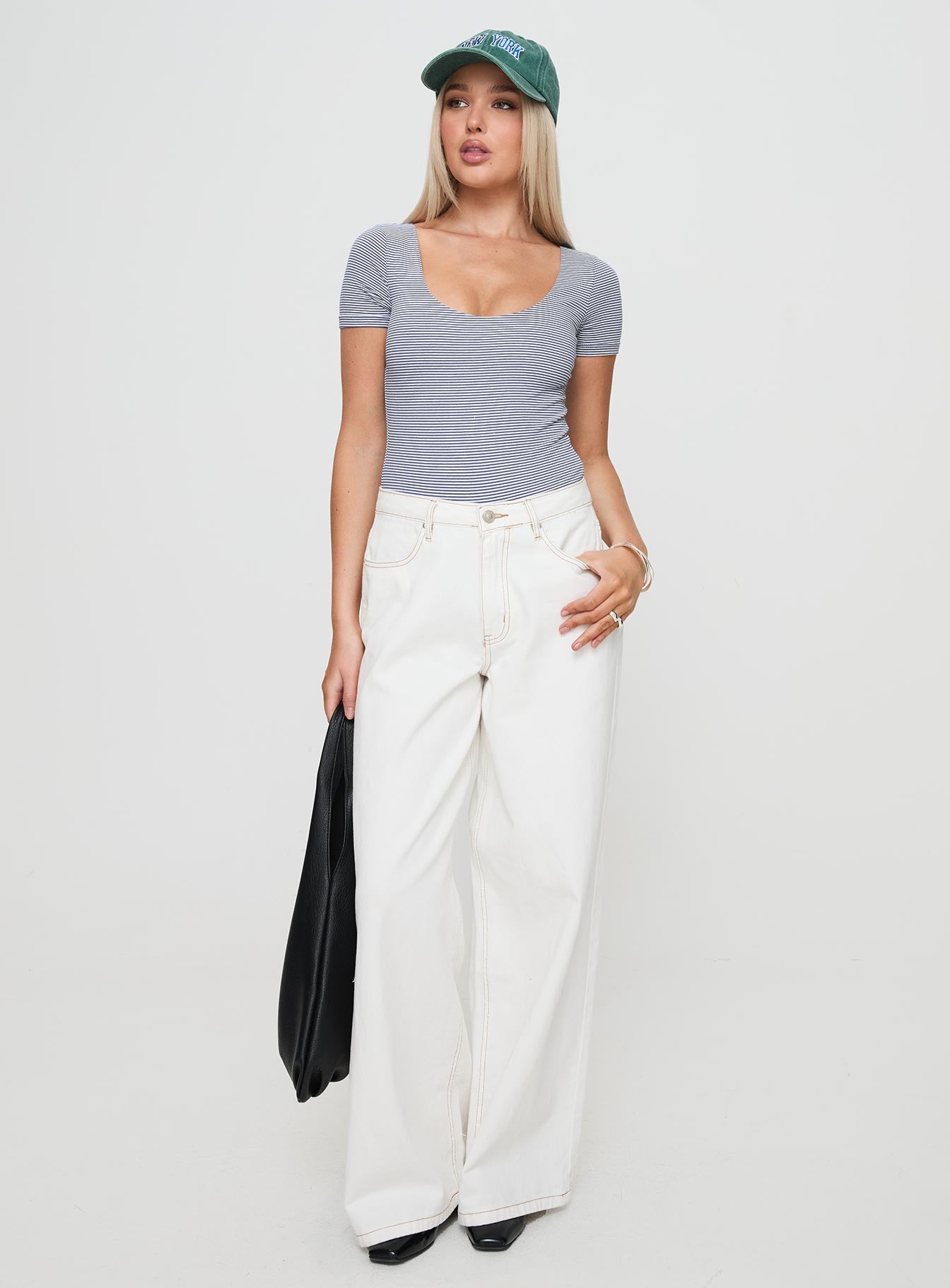 Brynne Bodysuit White / Navy Stripe - Image 2