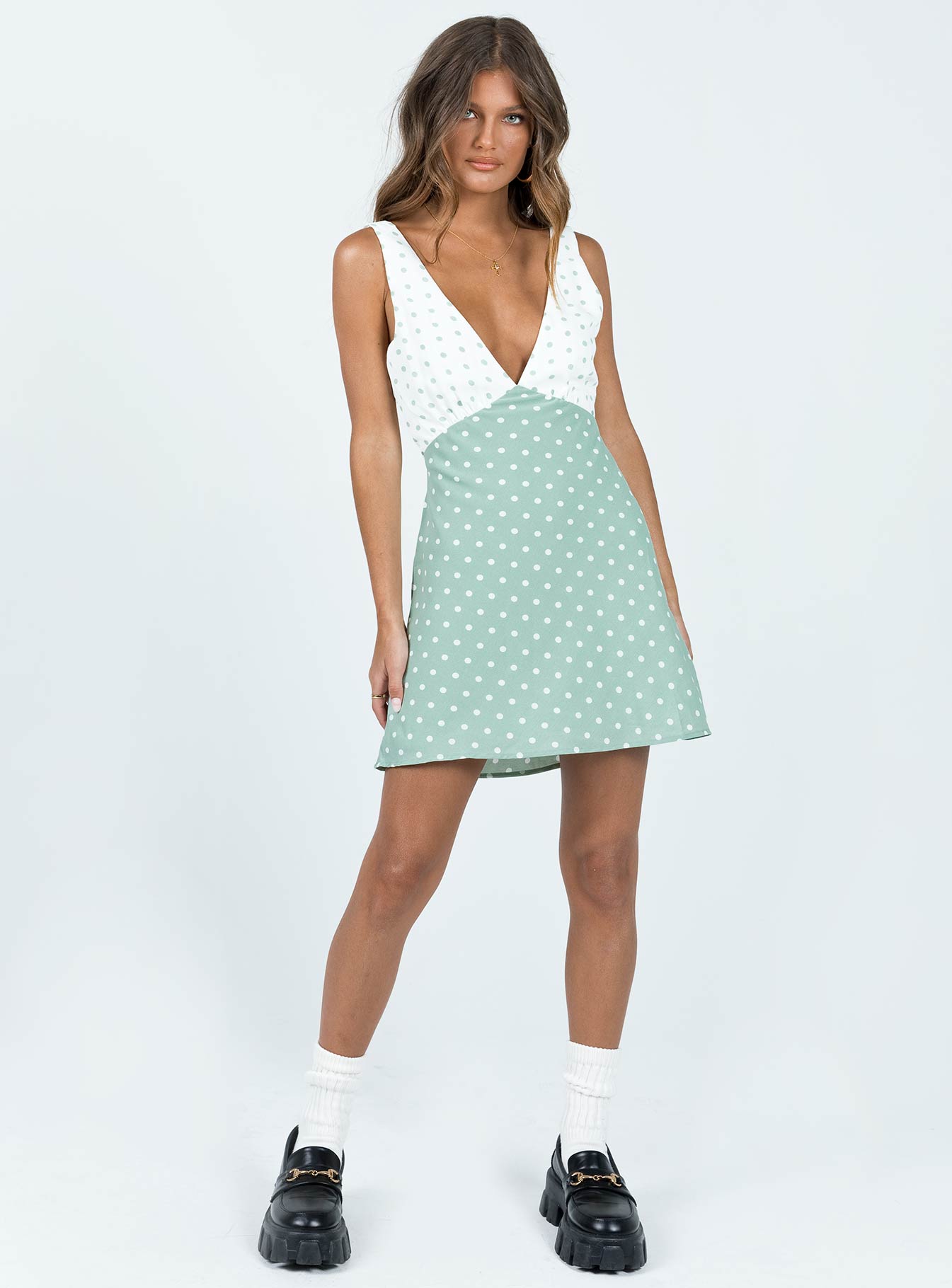 Nellie Mini Dress Mint Polka Dot - Image 3