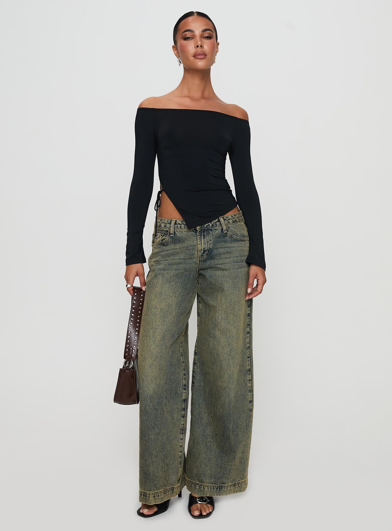 Endellion Off Shoulder Long Sleeve Top Black - Image 3