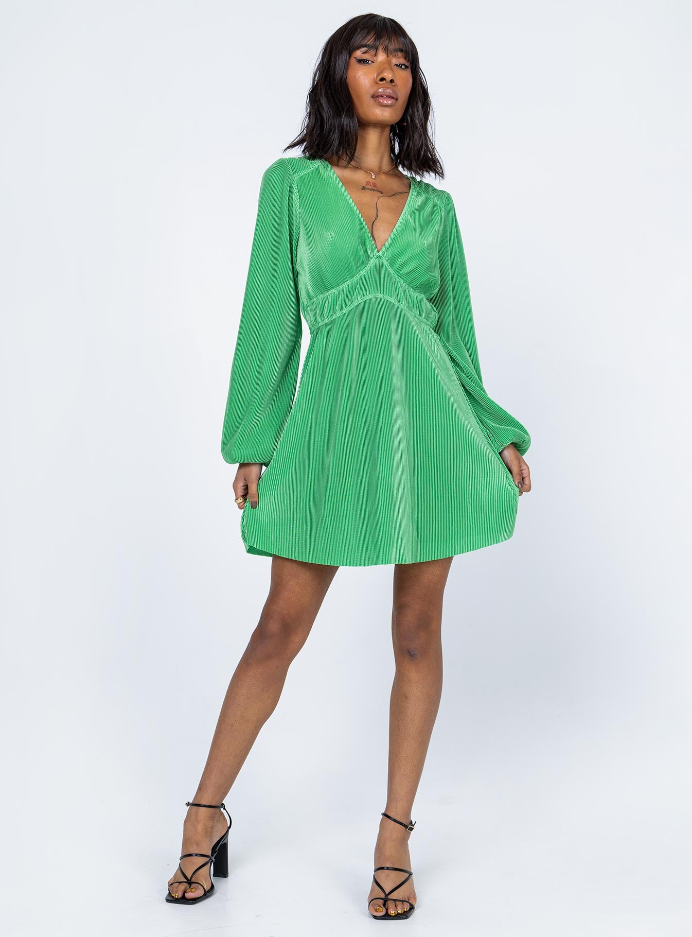 Milan Long Sleeve Mini Dress Green - Image 2