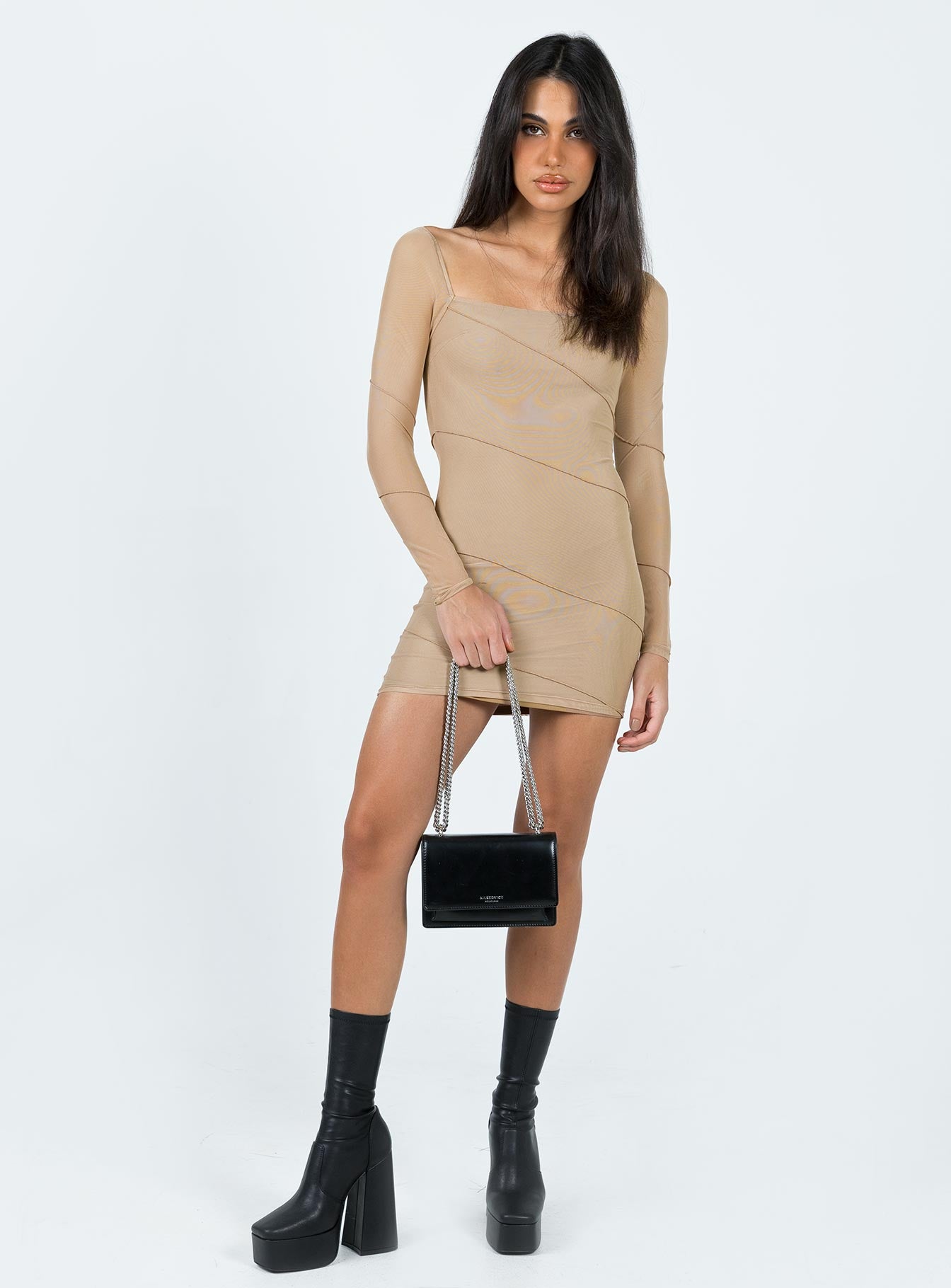 Navaline Mini Dress Beige - Image 2