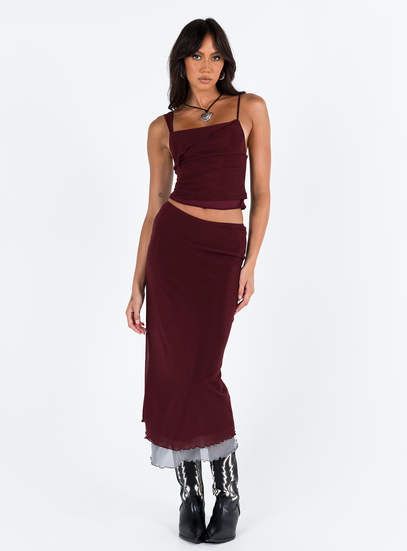 Motel Tresha Skirt Mesh Burgundy 199 - Image 3