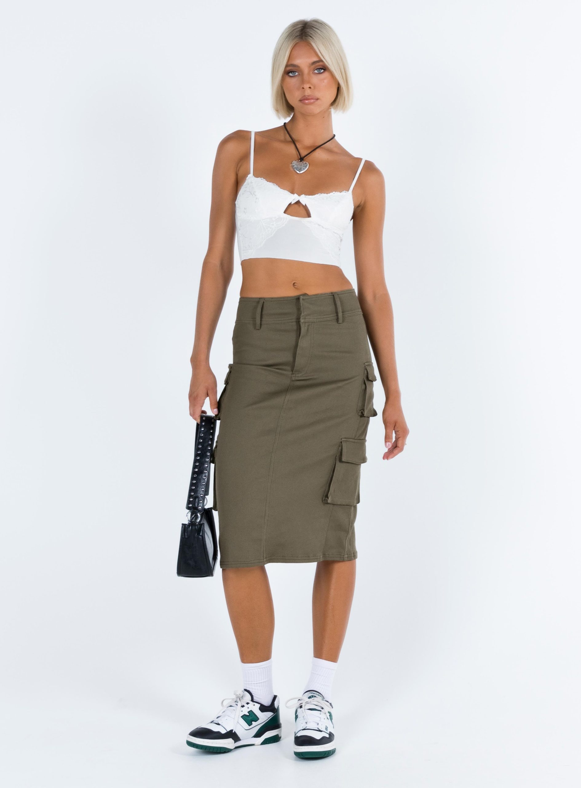 Alida Cargo Midi Skirt Olive Green - Image 3