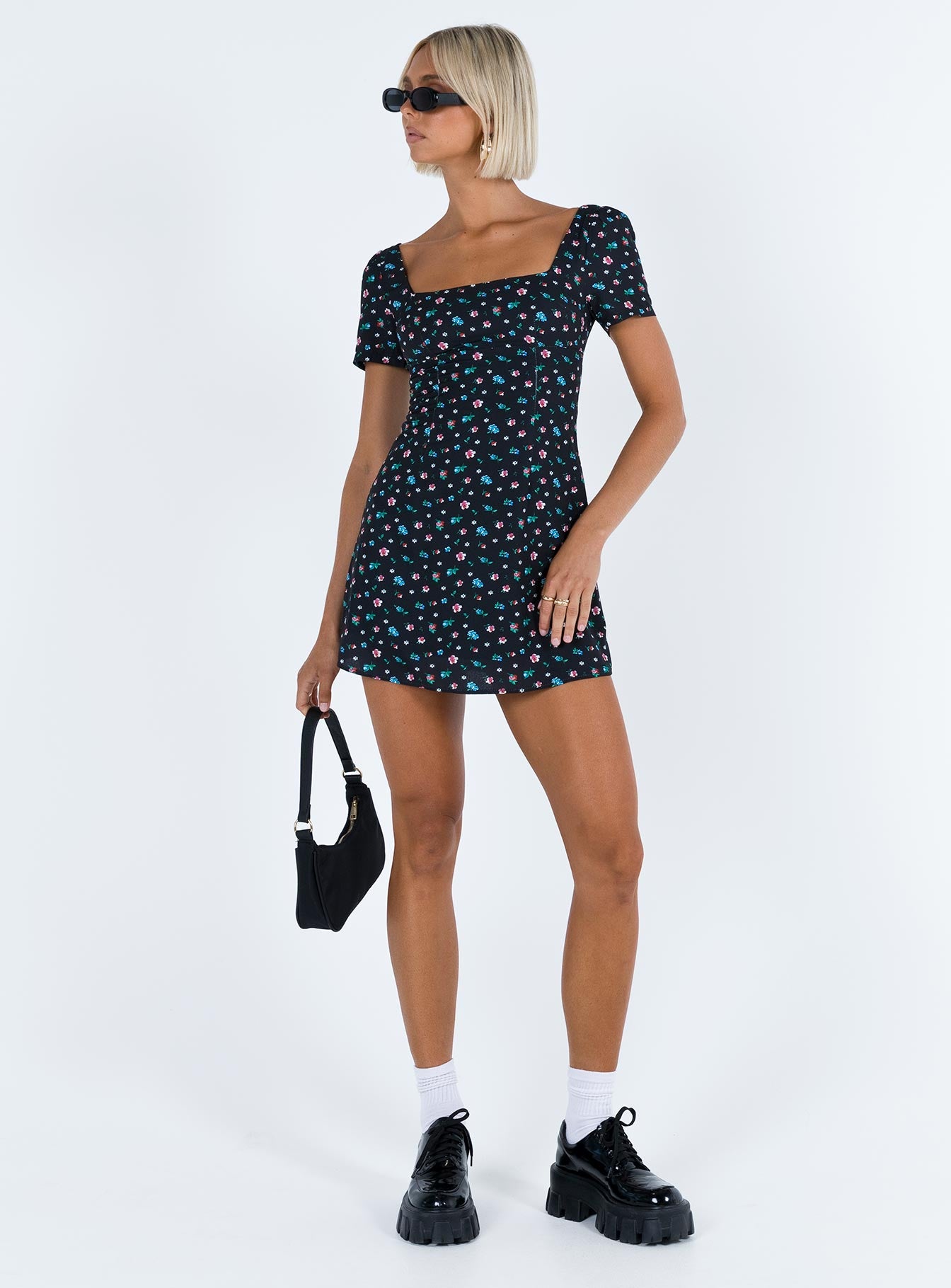 Hastings Mini Dress Black Floral - Image 3