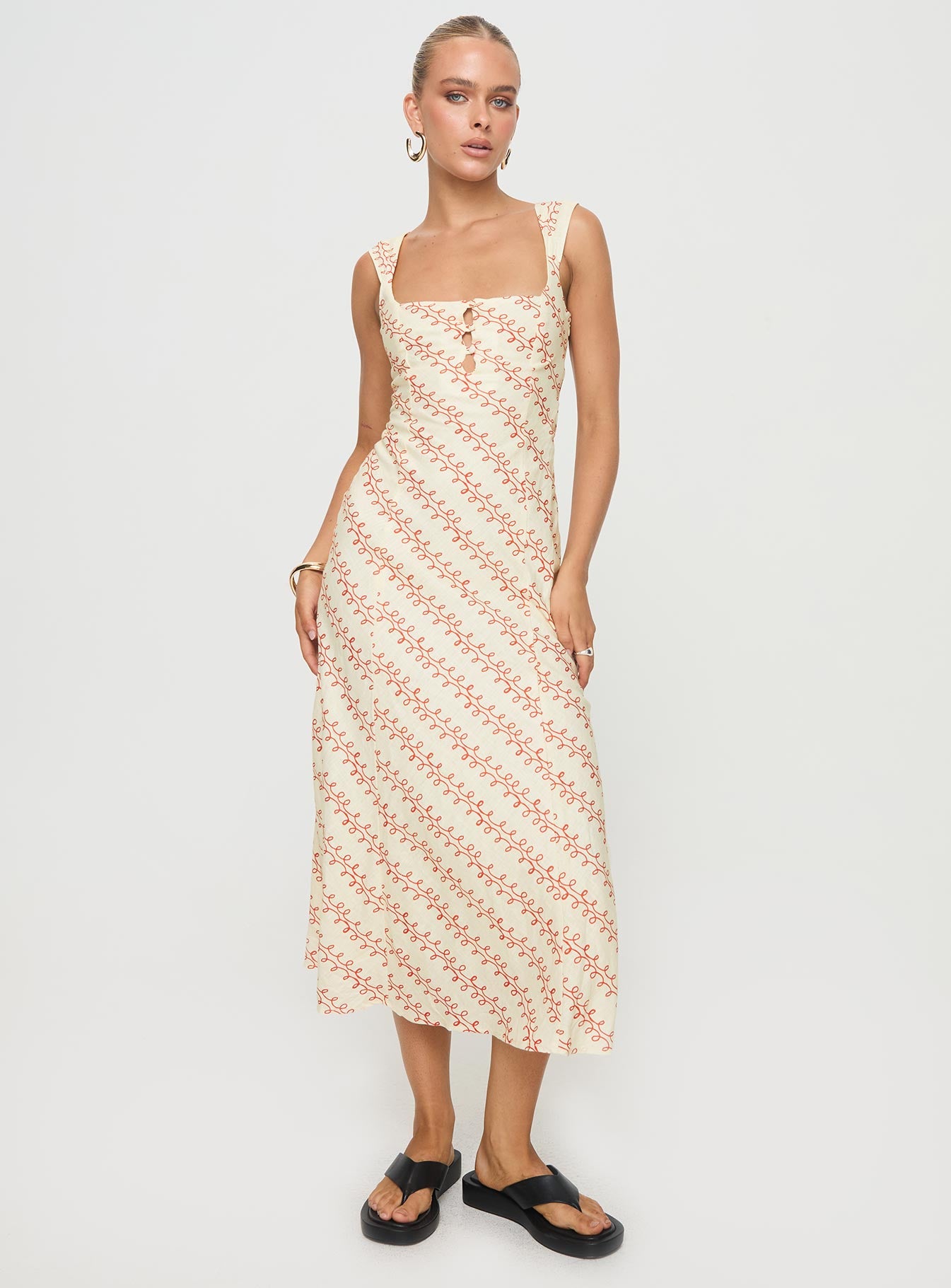 Chosen Girl Linen Blend Midi Dress Multi - Image 3